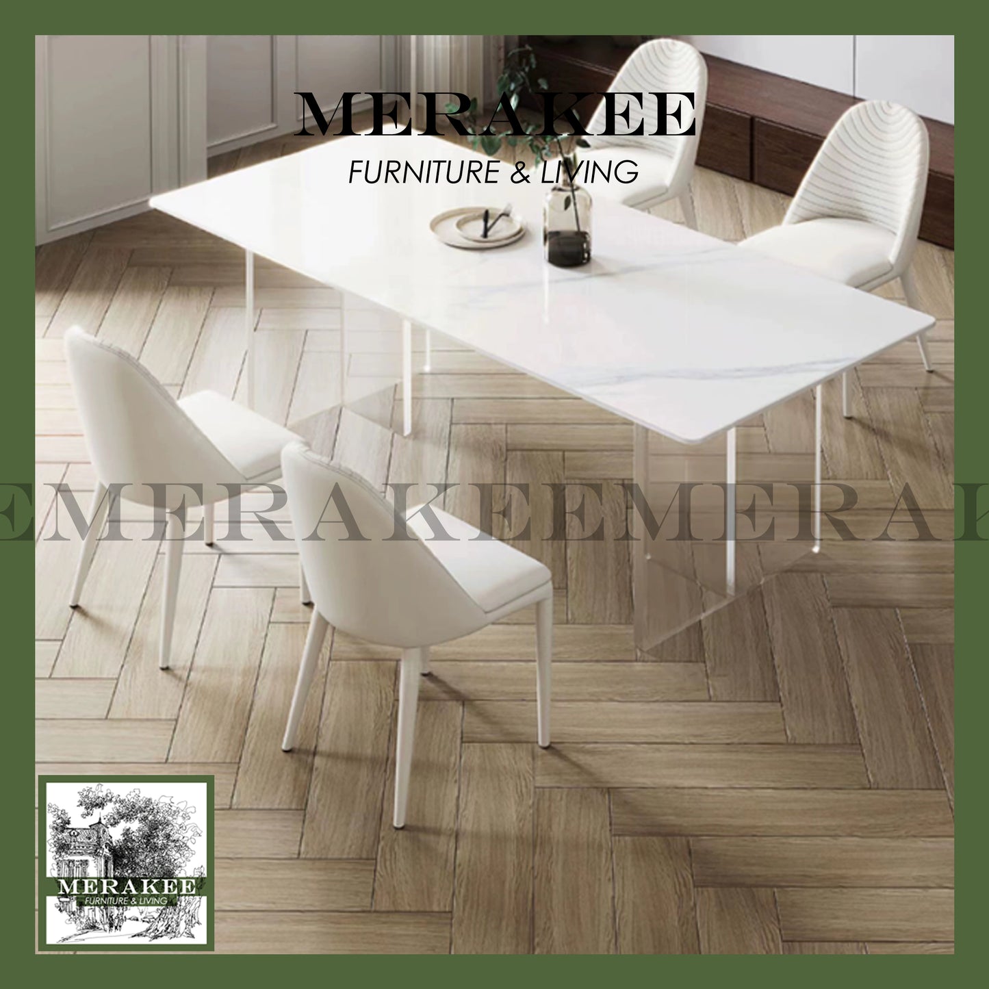 MERAKEE Customized Marble Like Sintered Stone Dining Table With Acrylic Leg Dining Room Furniture AC02