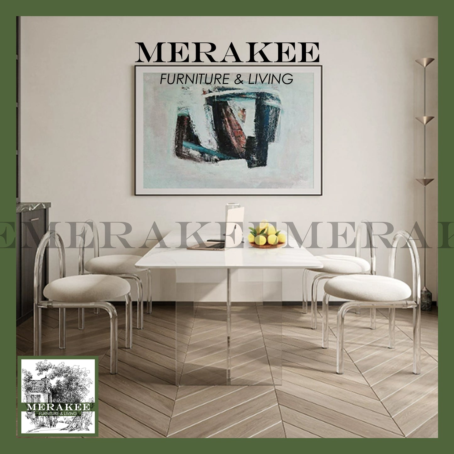 MERAKEE Customized Marble Like Sintered Stone Dining Table With Acrylic Leg Dining Room Furniture AC02