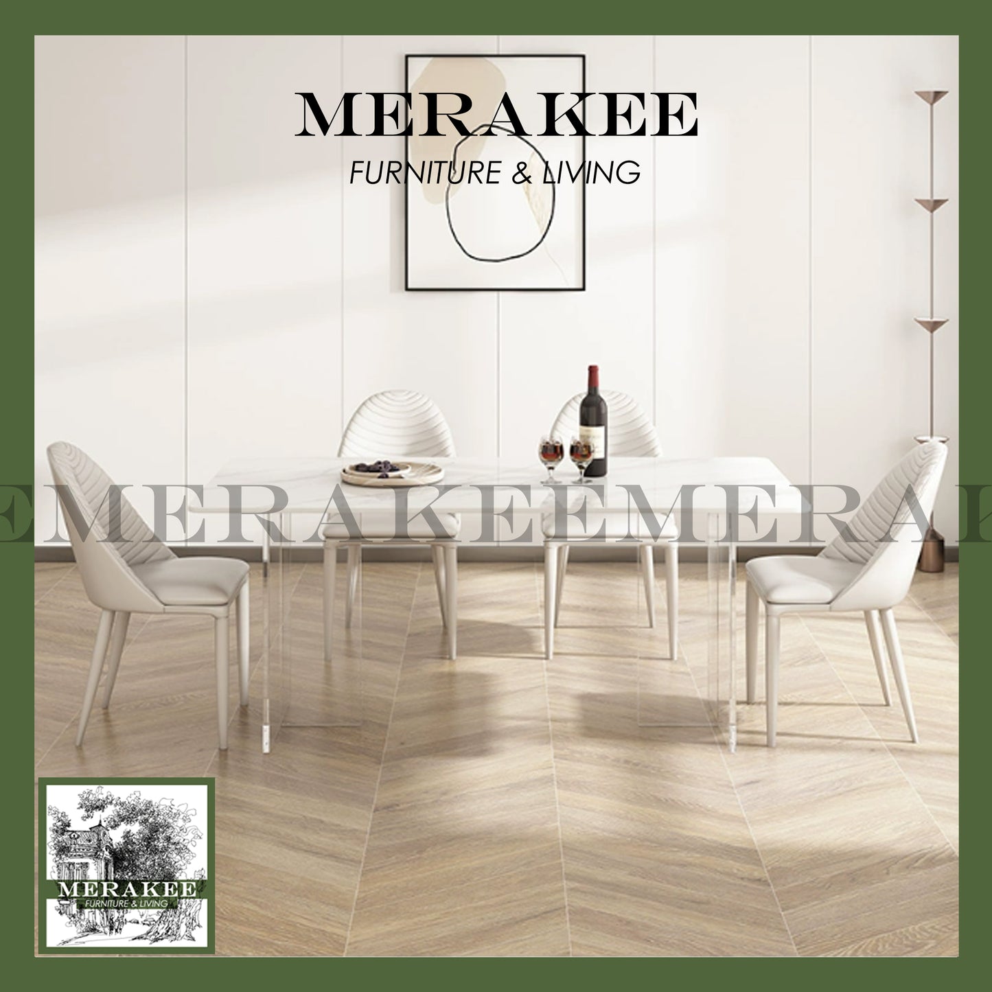 MERAKEE Customized Marble Like Sintered Stone Dining Table With Acrylic Leg Dining Room Furniture AC02