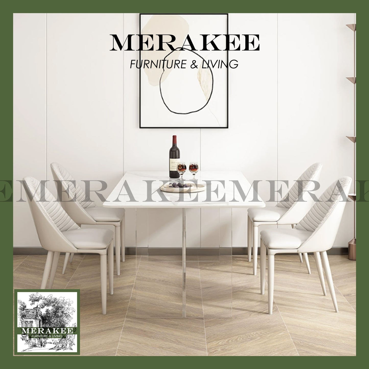 MERAKEE Customized Marble Like Sintered Stone Dining Table With Acrylic Leg Dining Room Furniture AC02