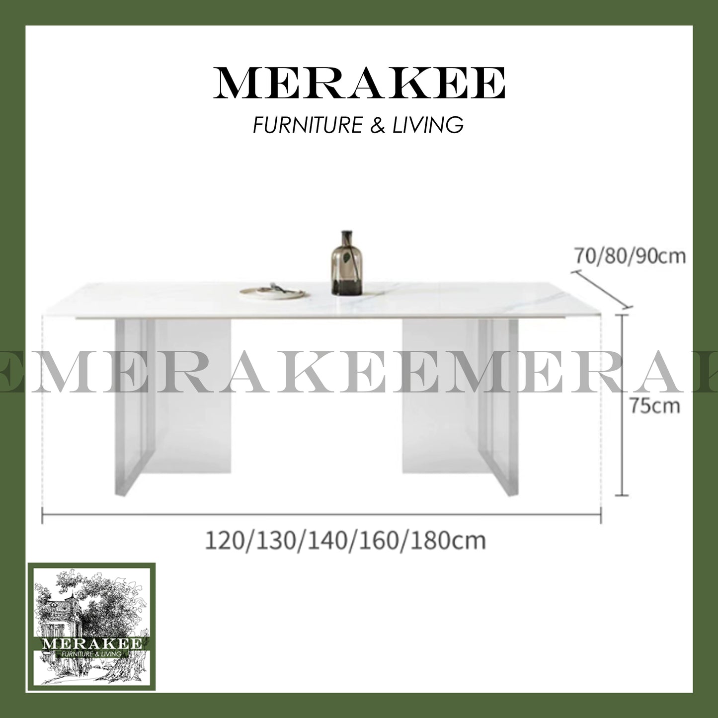 MERAKEE Customized Marble Like Sintered Stone Dining Table With Acrylic Leg Dining Room Furniture AC02