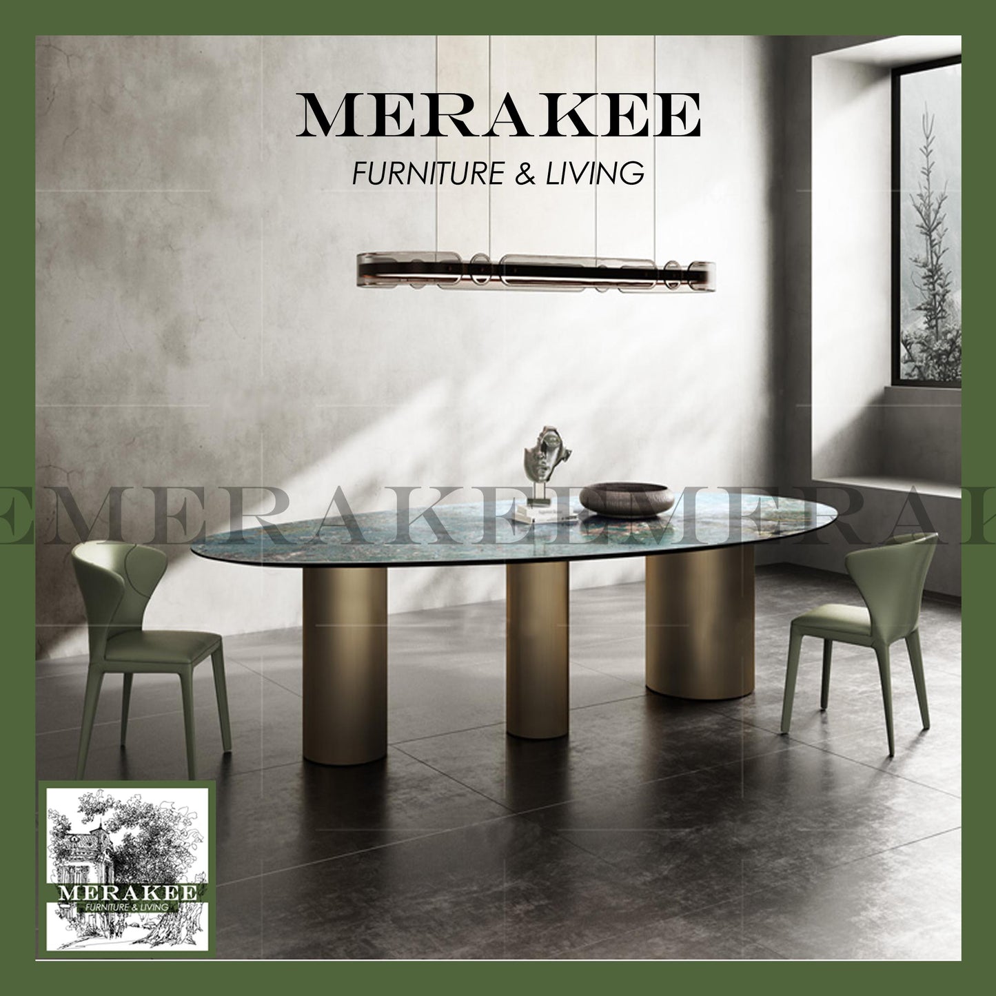 MERAKEE Sintered Stone Dining Table Customization Color Tabletop Stainless Steel Leg Dining Room Furniture PV06