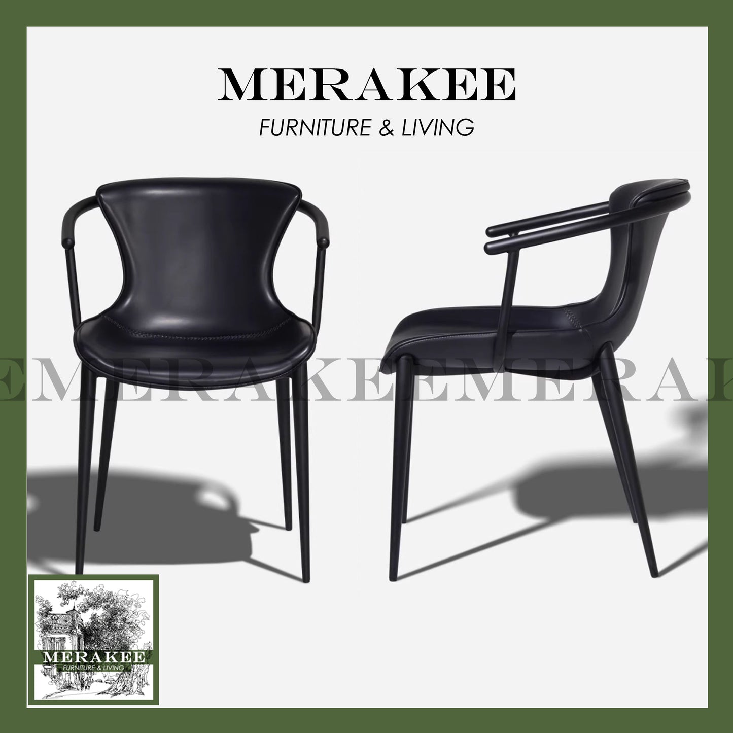 MERAKEE Dining Chair Saddle Leather Black/Gold/Rose Gold/Silver Stand Dining Room Furniture TS3651