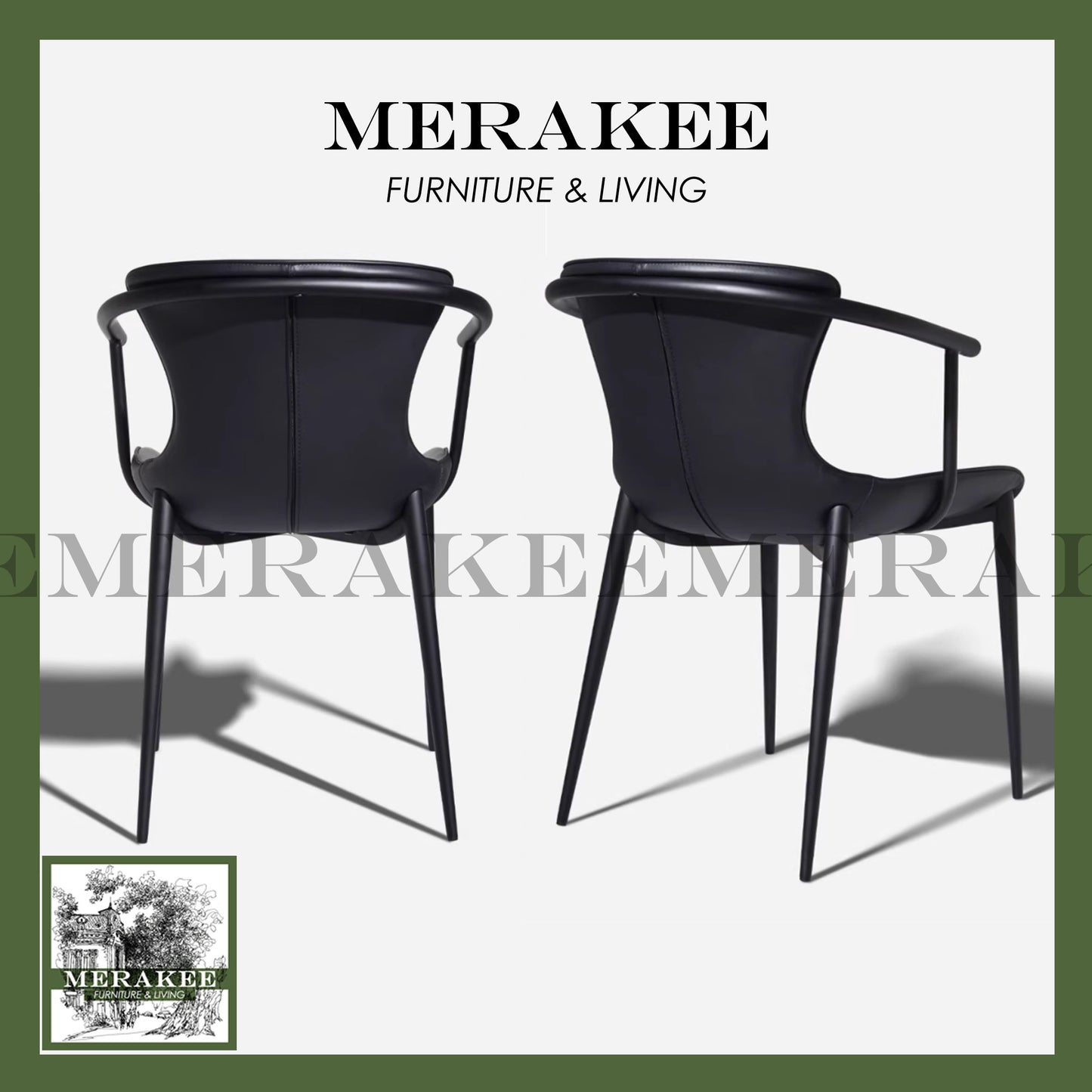 MERAKEE Dining Chair Saddle Leather Black/Gold/Rose Gold/Silver Stand Dining Room Furniture TS3651