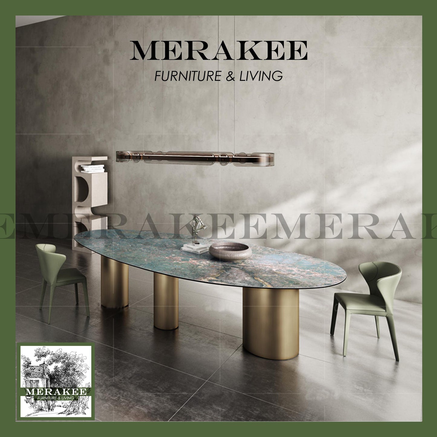 MERAKEE Sintered Stone Dining Table Customization Color Tabletop Stainless Steel Leg Dining Room Furniture PV06