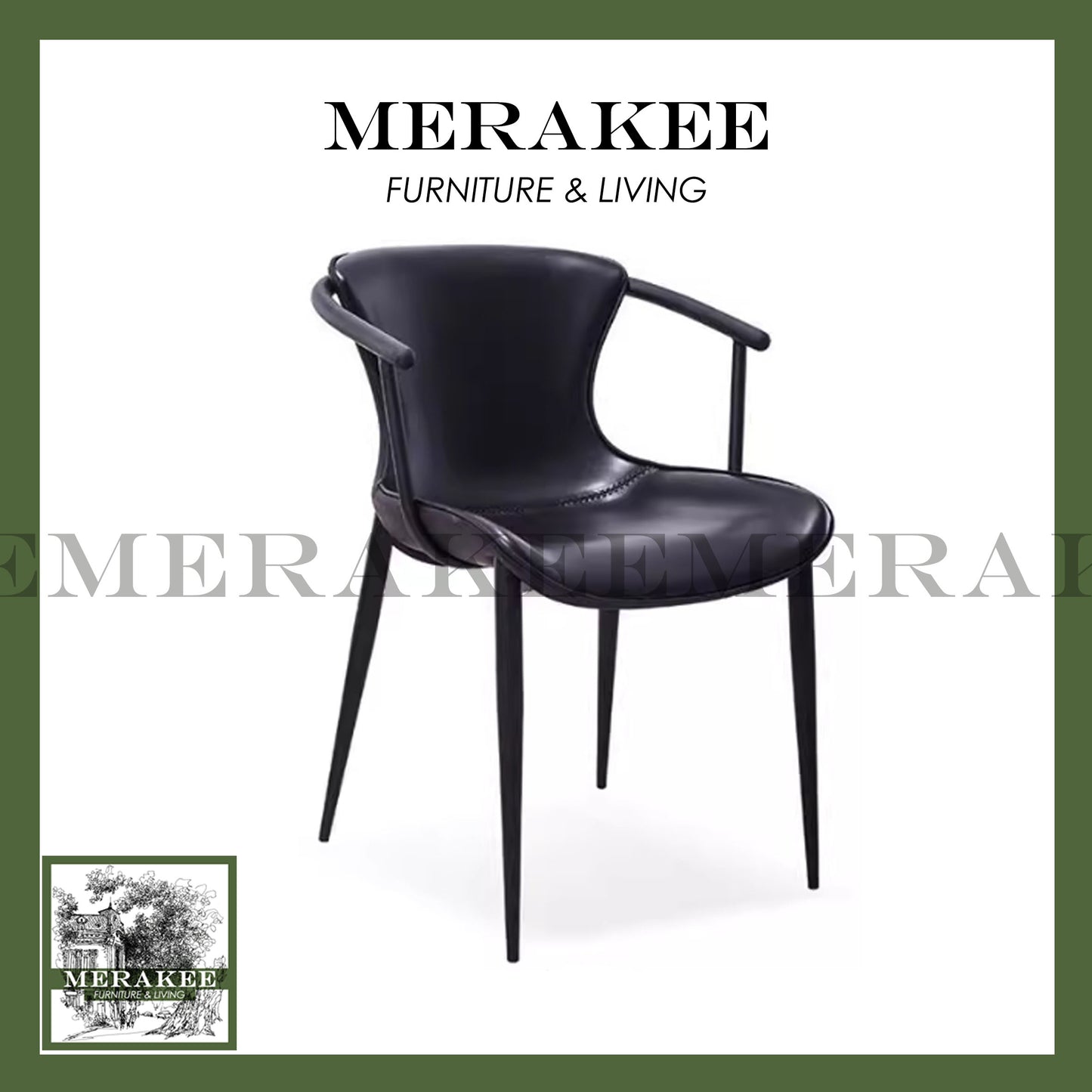 MERAKEE Dining Chair Saddle Leather Black/Gold/Rose Gold/Silver Stand Dining Room Furniture TS3651
