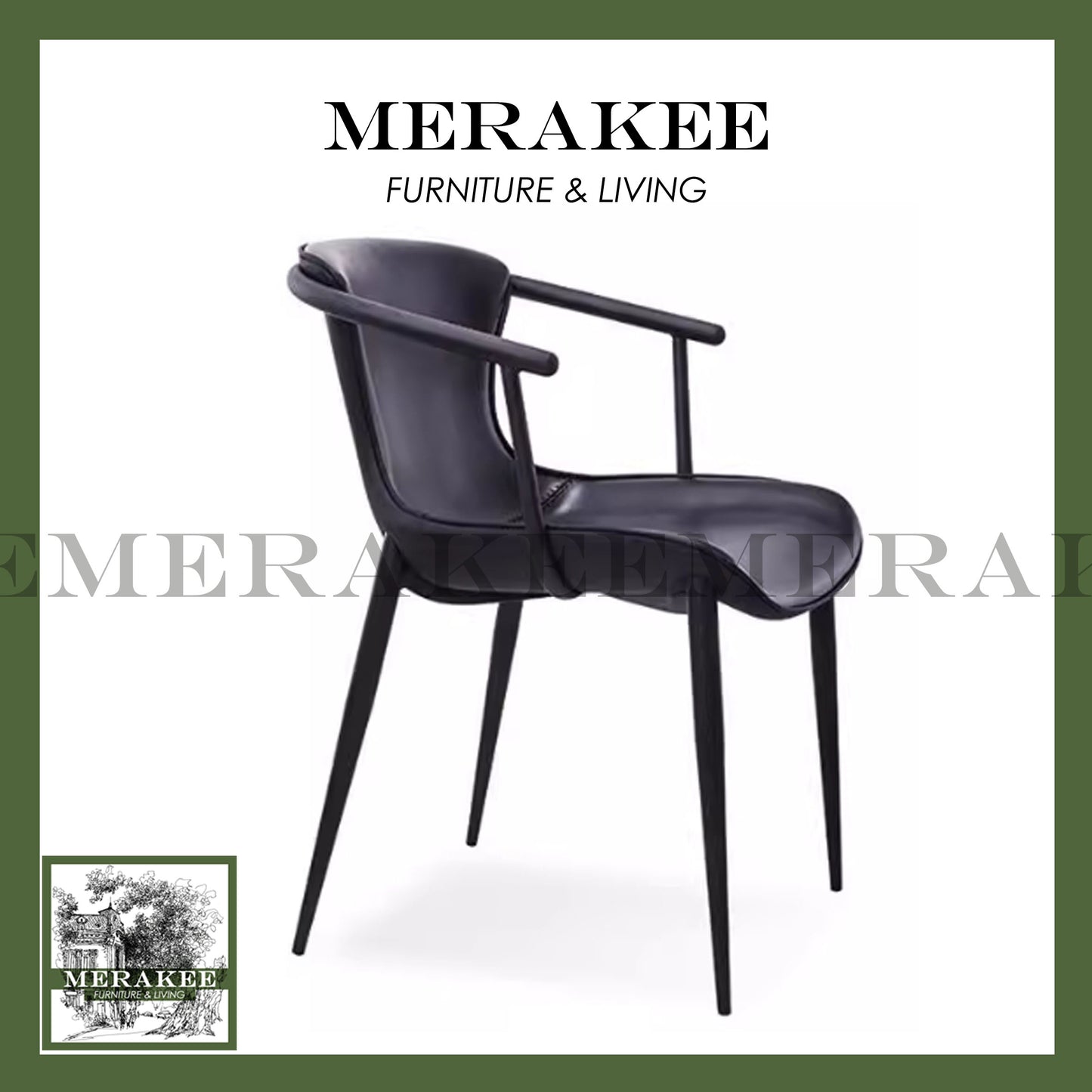 MERAKEE Dining Chair Saddle Leather Black/Gold/Rose Gold/Silver Stand Dining Room Furniture TS3651