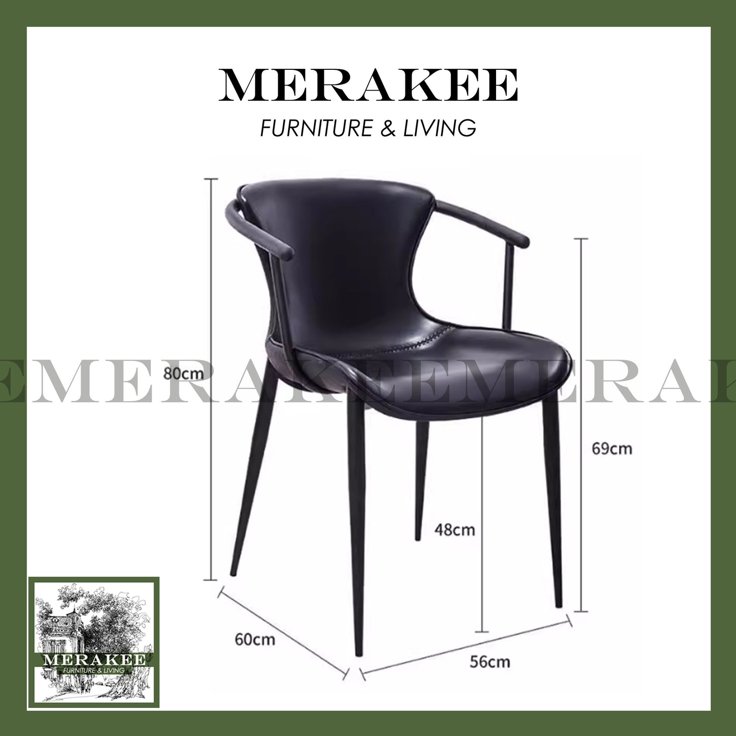 MERAKEE Dining Chair Saddle Leather Black/Gold/Rose Gold/Silver Stand Dining Room Furniture TS3651