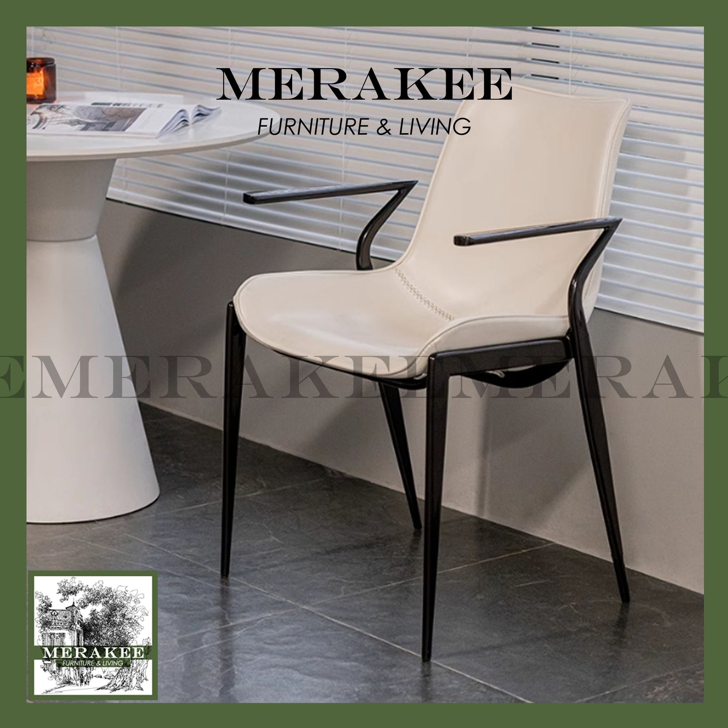 MERAKEE Dining Chair Saddle Leather Black/Gold/Rose Gold/Silver Stand Dining Room Furniture TS3568