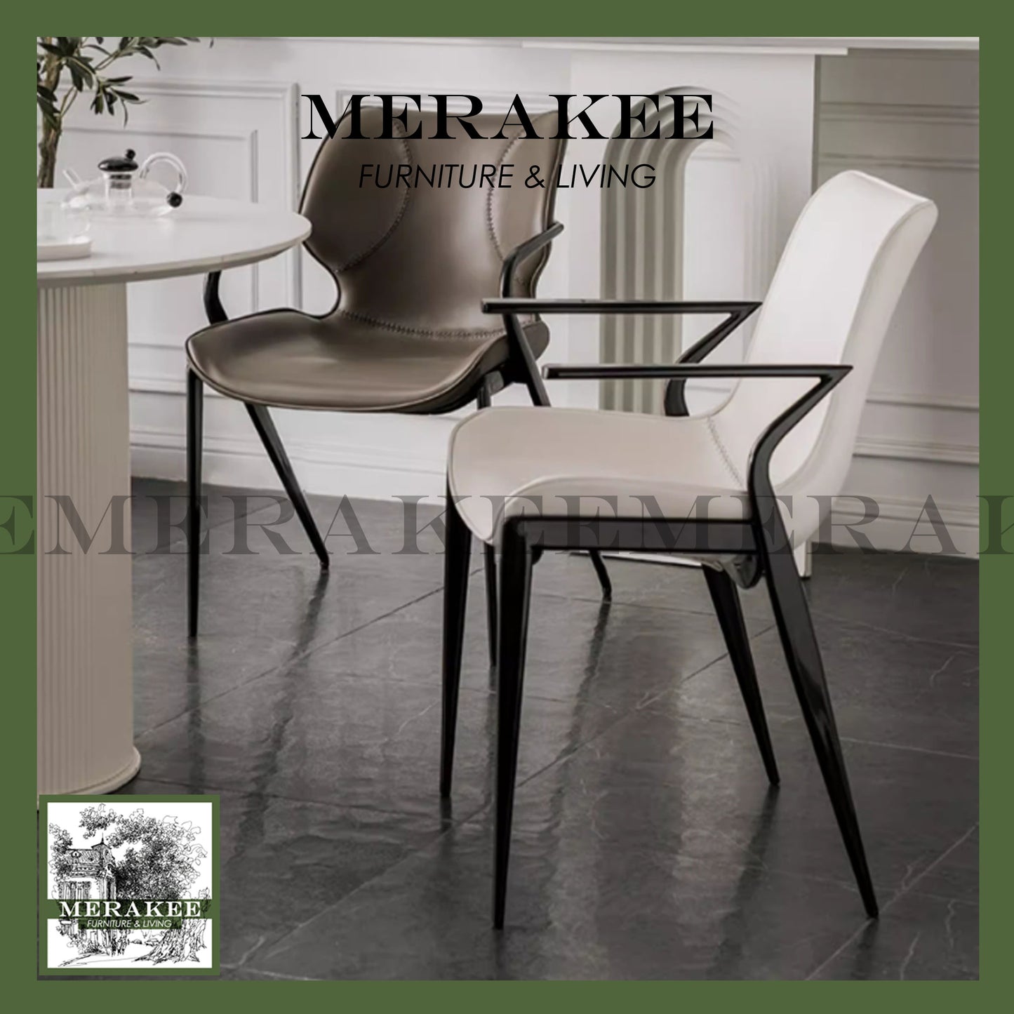 MERAKEE Dining Chair Saddle Leather Black/Gold/Rose Gold/Silver Stand Dining Room Furniture TS3568