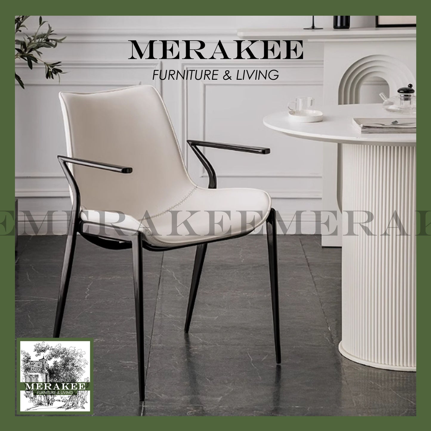 MERAKEE Dining Chair Saddle Leather Black/Gold/Rose Gold/Silver Stand Dining Room Furniture TS3568