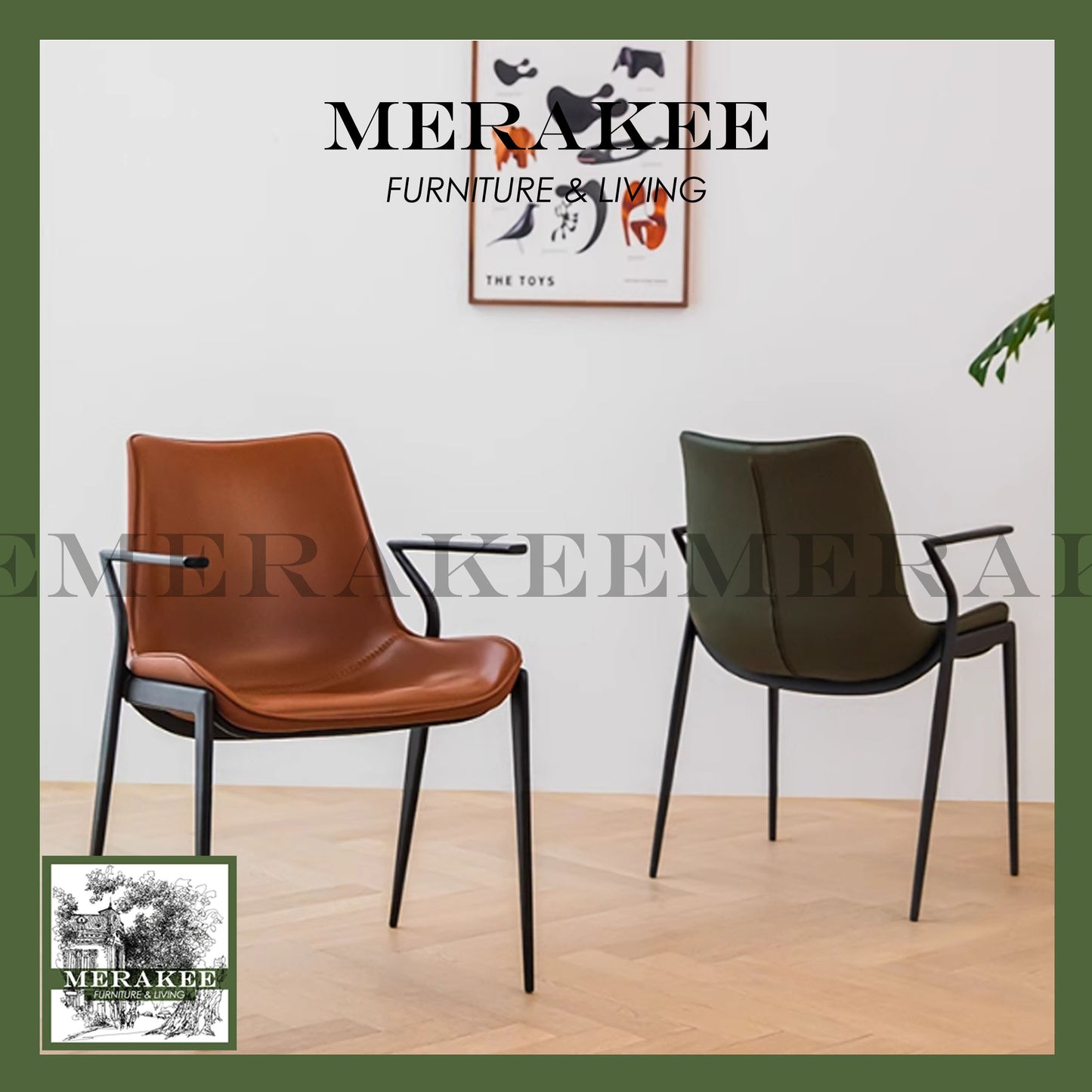 MERAKEE Dining Chair Saddle Leather Black/Gold/Rose Gold/Silver Stand Dining Room Furniture TS3568