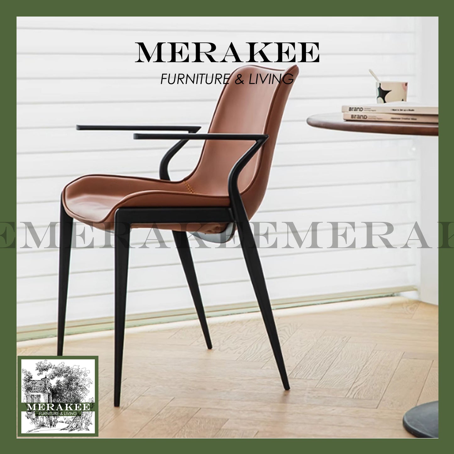 MERAKEE Dining Chair Saddle Leather Black/Gold/Rose Gold/Silver Stand Dining Room Furniture TS3568