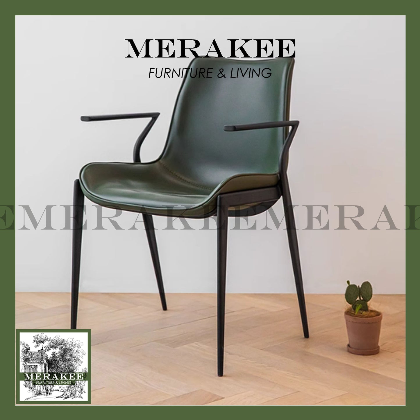 MERAKEE Dining Chair Saddle Leather Black/Gold/Rose Gold/Silver Stand Dining Room Furniture TS3568