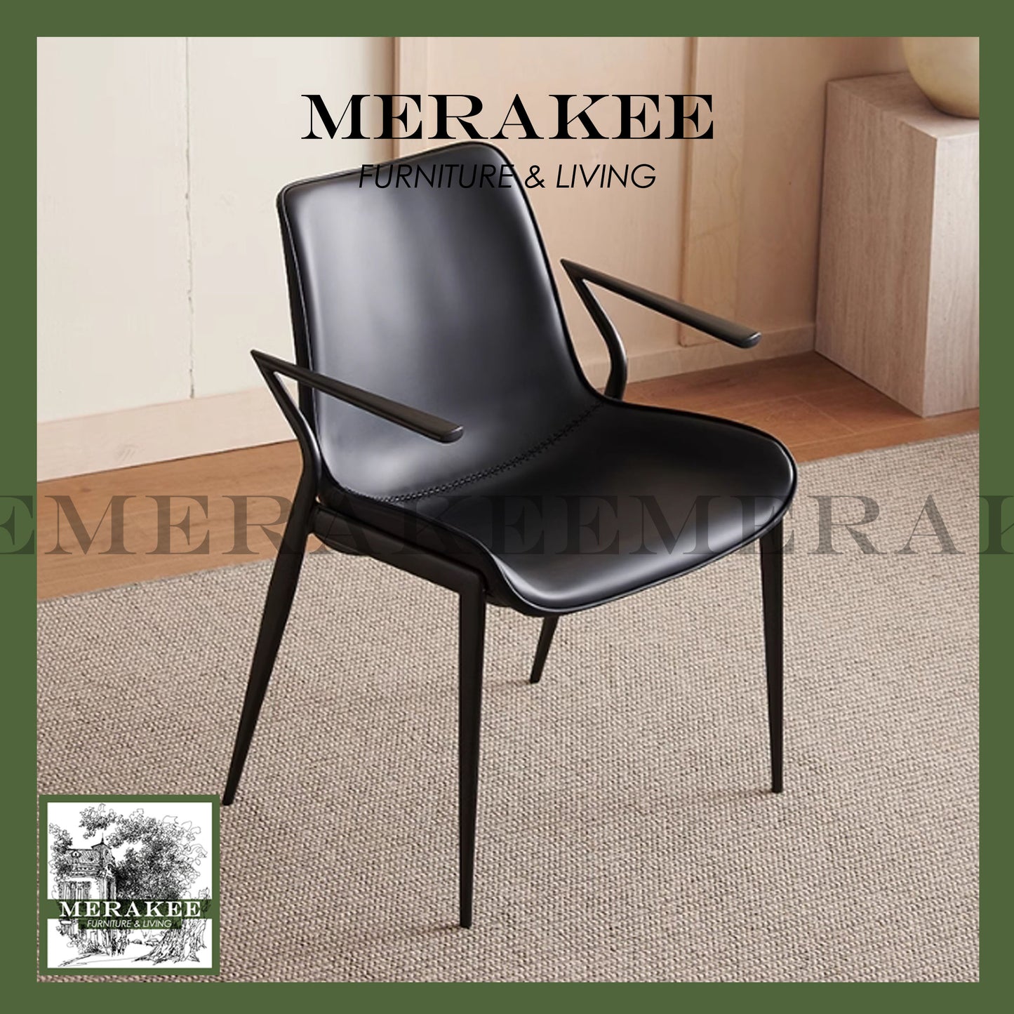 MERAKEE Dining Chair Saddle Leather Black/Gold/Rose Gold/Silver Stand Dining Room Furniture TS3568