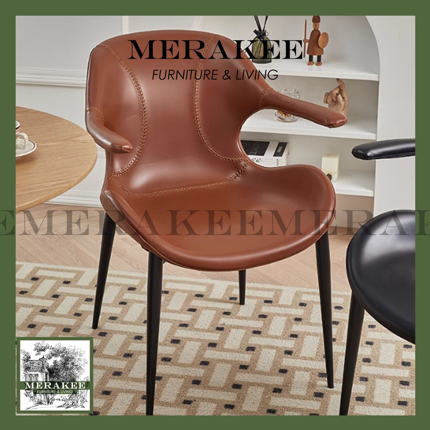 MERAKEE Dining Chair Saddle Leather Black/Gold/Rose Gold/Silver Stand Dining Room Furniture TS375