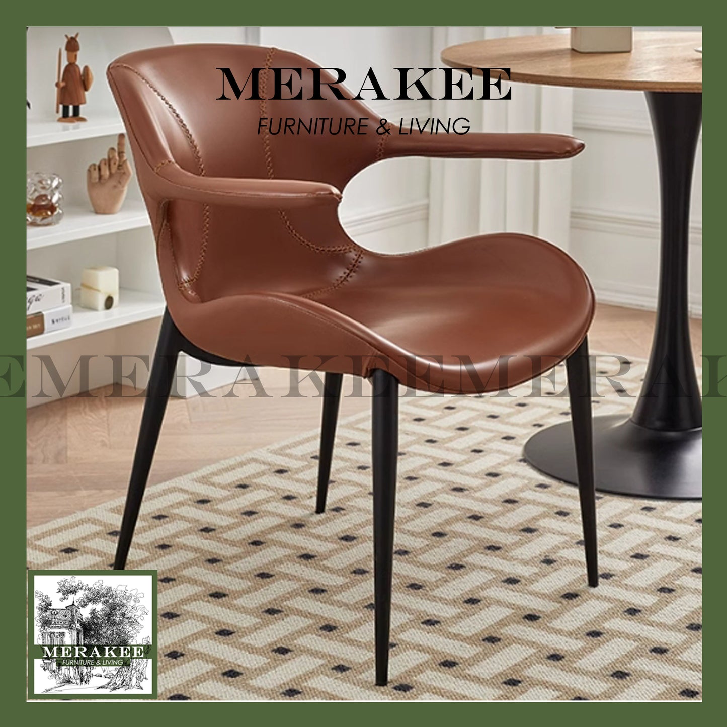 MERAKEE Dining Chair Saddle Leather Black/Gold/Rose Gold/Silver Stand Dining Room Furniture TS375