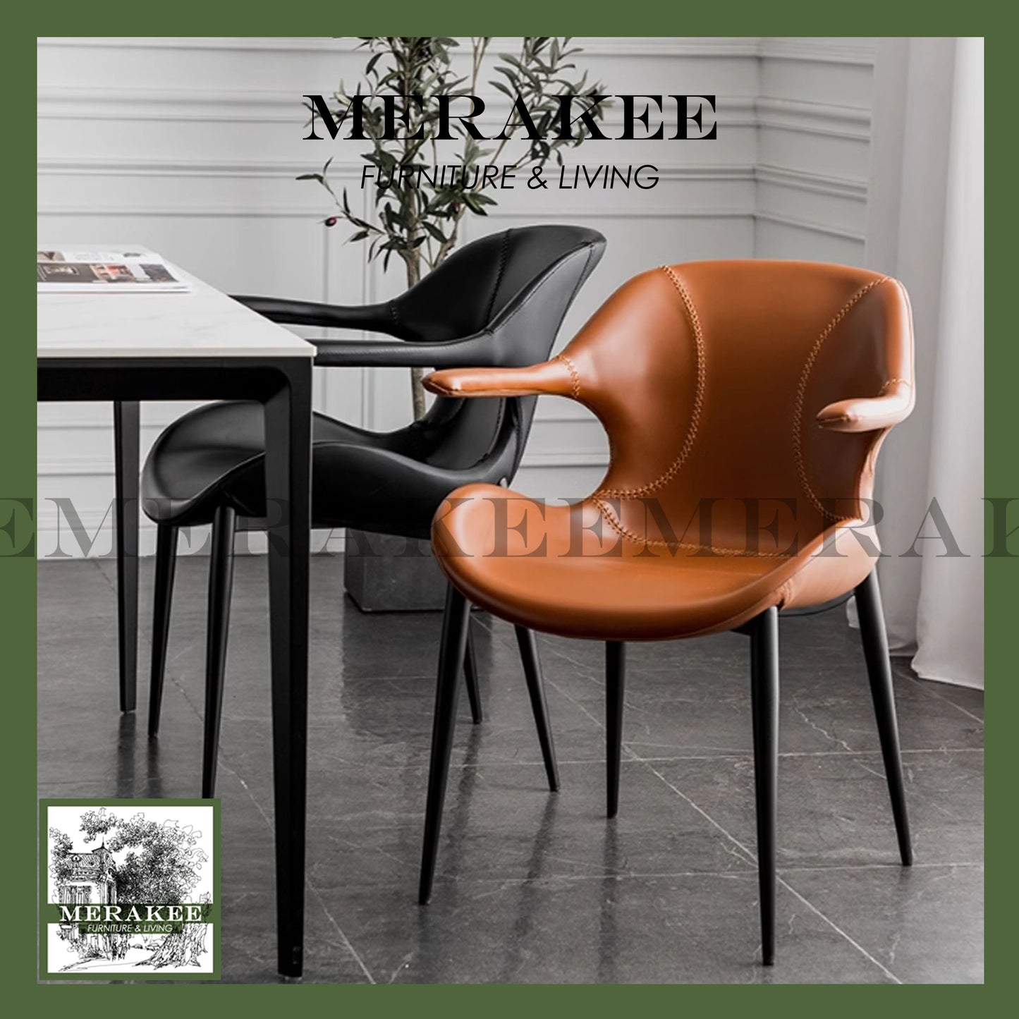 MERAKEE Dining Chair Saddle Leather Black/Gold/Rose Gold/Silver Stand Dining Room Furniture TS375