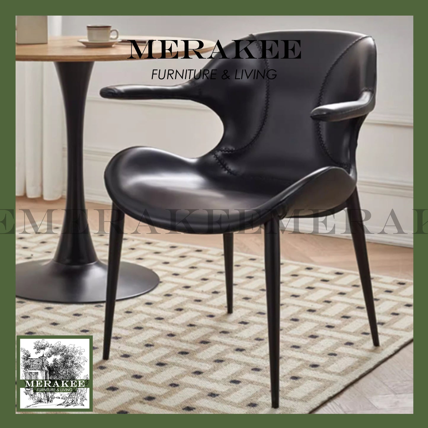 MERAKEE Dining Chair Saddle Leather Black/Gold/Rose Gold/Silver Stand Dining Room Furniture TS375