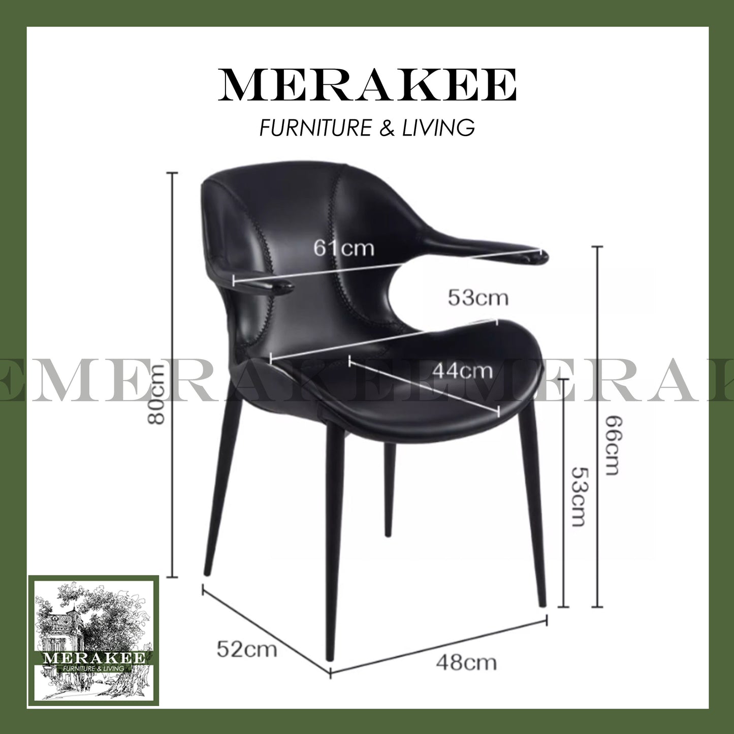 MERAKEE Dining Chair Saddle Leather Black/Gold/Rose Gold/Silver Stand Dining Room Furniture TS375