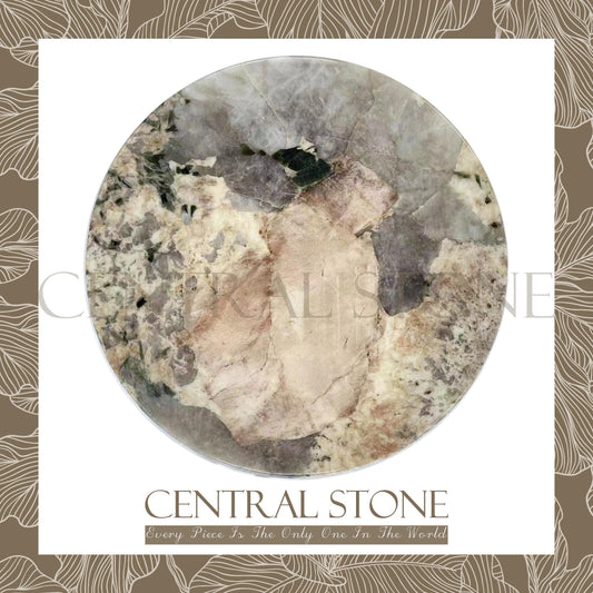 CENTRAL STONE Brazilian Natural Marble Quartz Coffee Side Table Dia50cm -Pandora Green Diamond