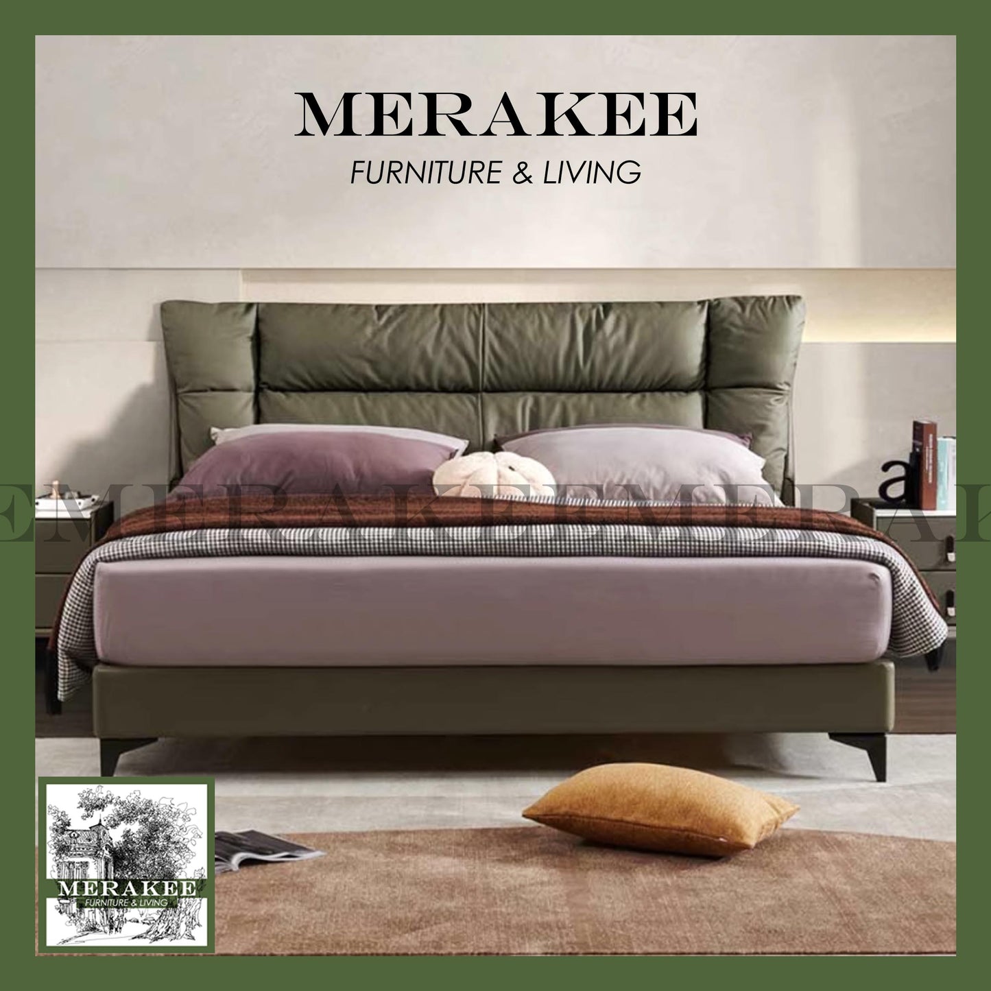 MERAKEE Queen/King Genuine Leather Bed Frame Bedroom Furniture JC8216