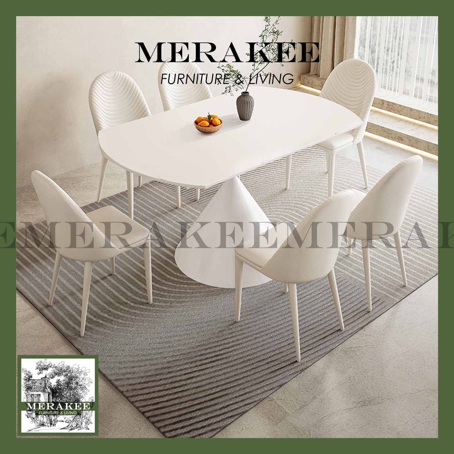 MERAKEE Customized Extendable Turning Round Marble Like Sintered Stone Dining Table Black White Dining Room Furniture F30