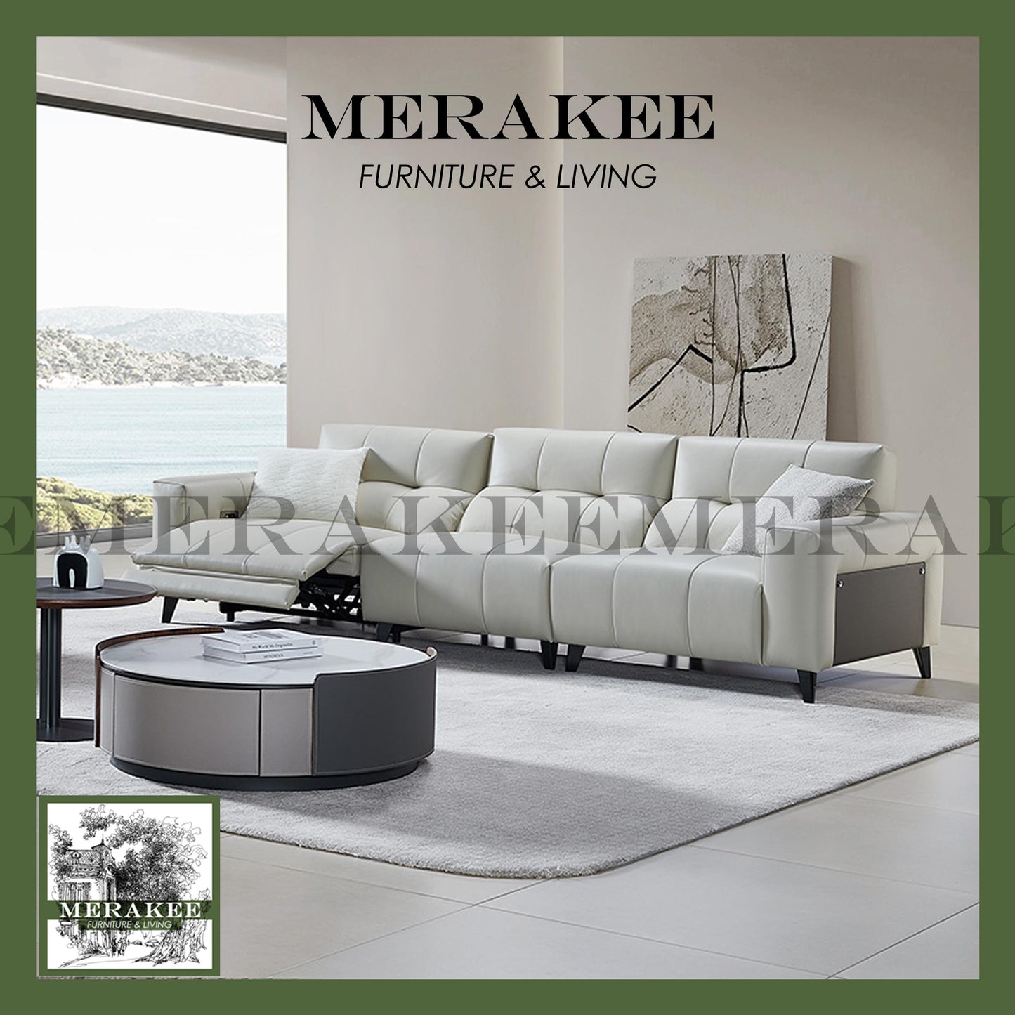 MERAKEE Full-Grain Genuine Leather Electric Recliner sofa 2/3 Seater Color Solution Living Room Furniture XC6609