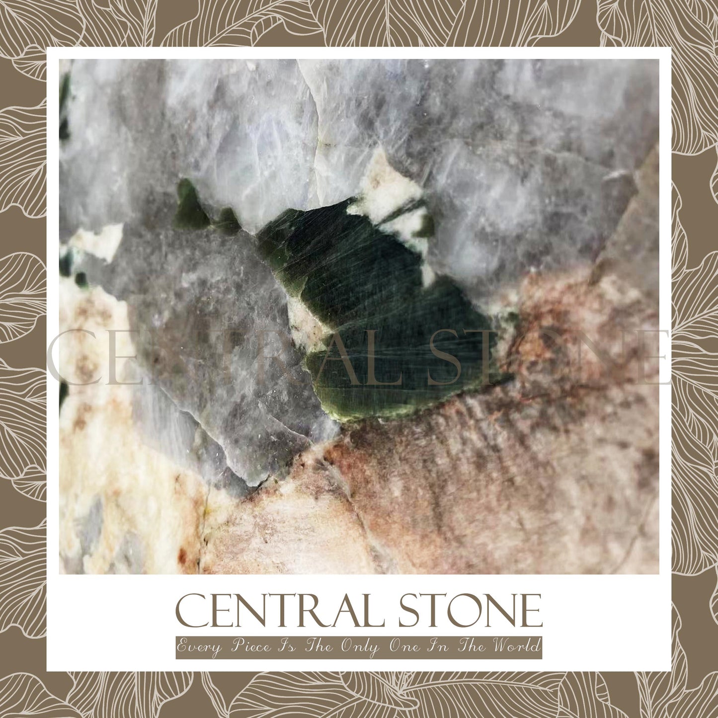 CENTRAL STONE Brazilian Natural Marble Quartz Coffee Side Table Dia50cm -Pandora Green Diamond