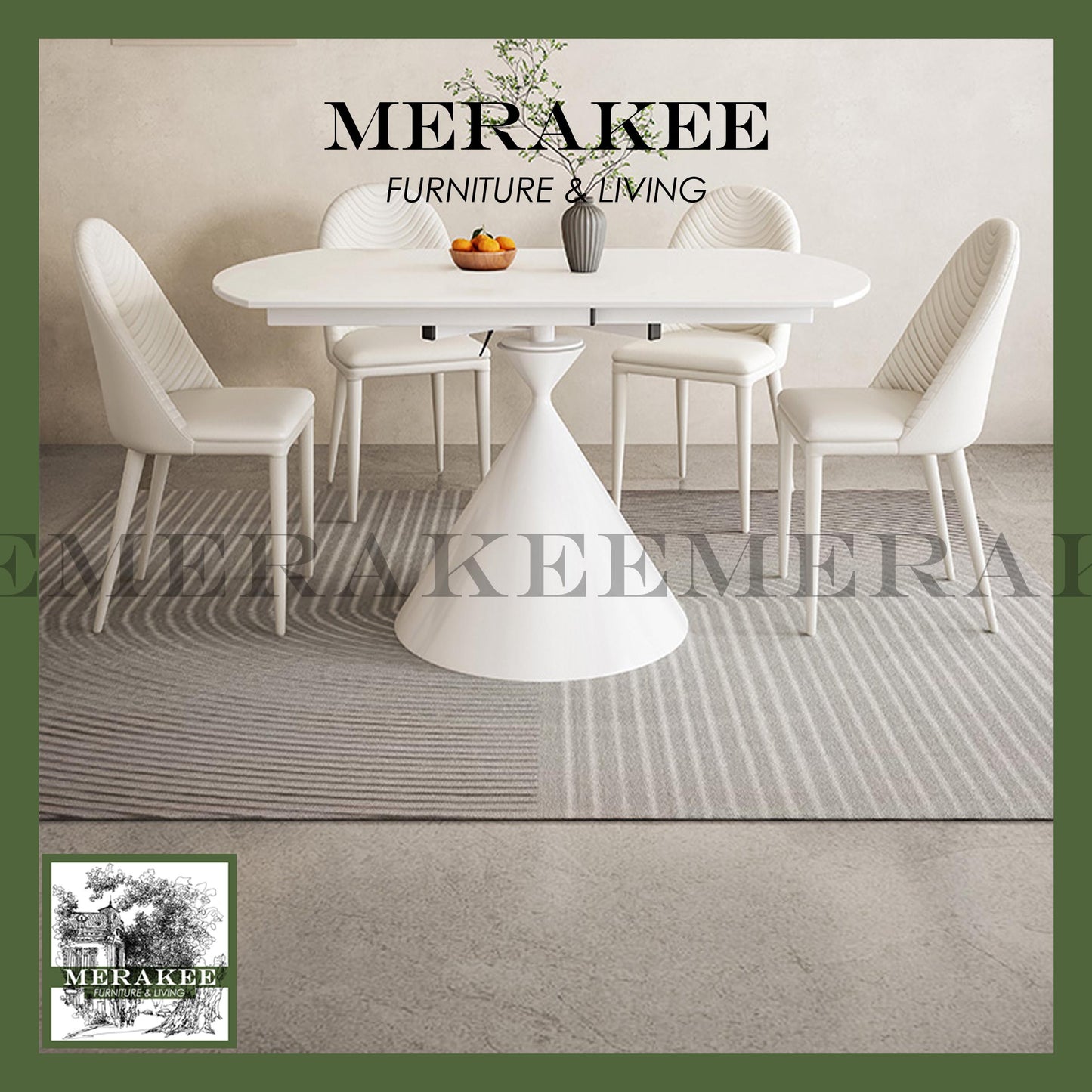MERAKEE Customized Extendable Turning Round Marble Like Sintered Stone Dining Table Black White Dining Room Furniture F30