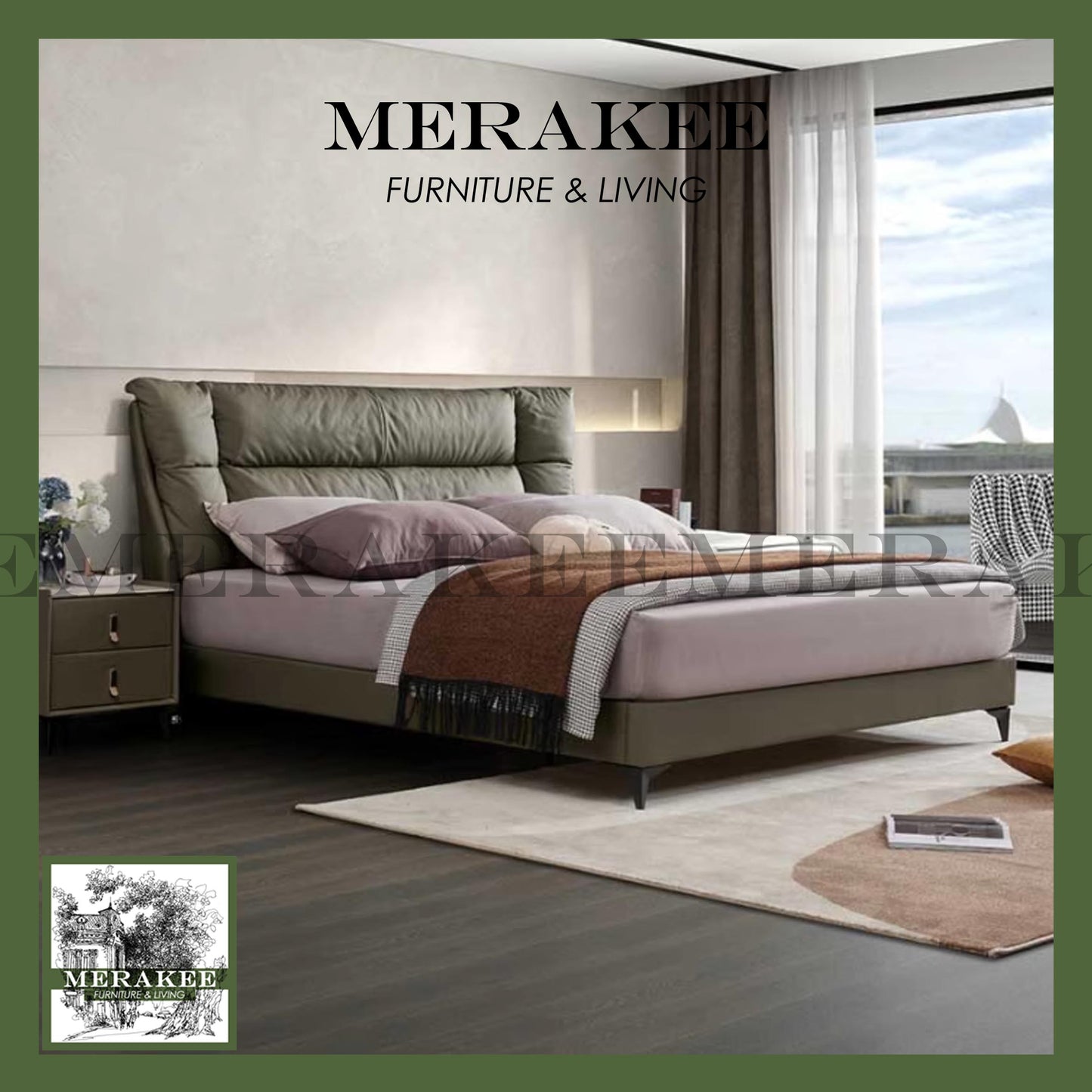 MERAKEE Queen/King Genuine Leather Bed Frame Bedroom Furniture JC8216