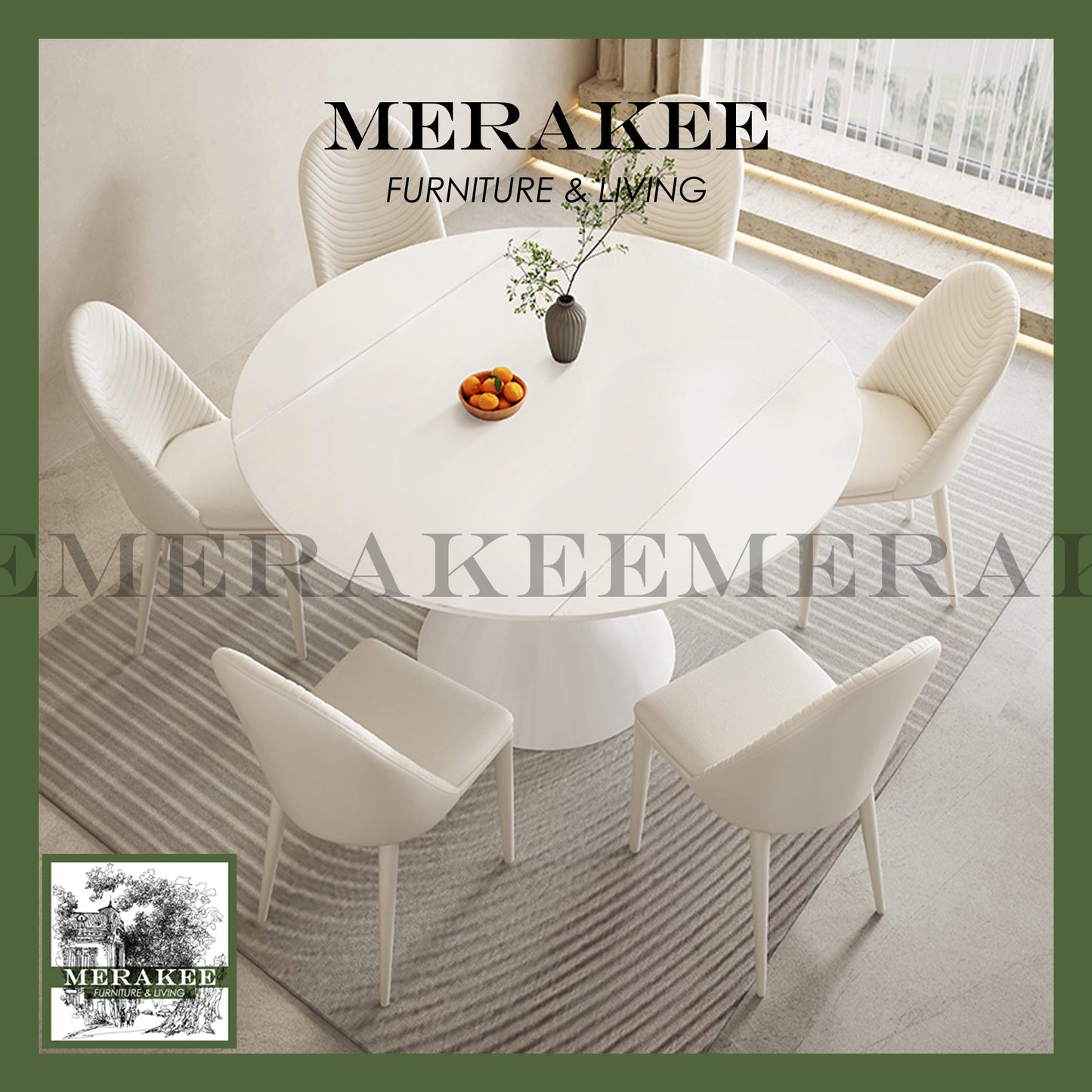 MERAKEE Customized Extendable Turning Round Marble Like Sintered Stone Dining Table Black White Dining Room Furniture F30