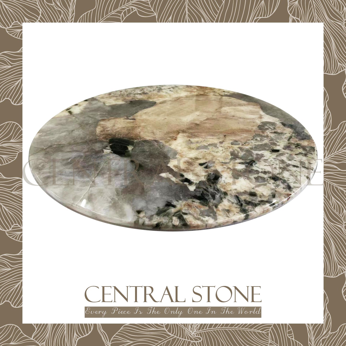 CENTRAL STONE Brazilian Natural Marble Quartz Coffee Side Table Dia50cm -Pandora Green Diamond