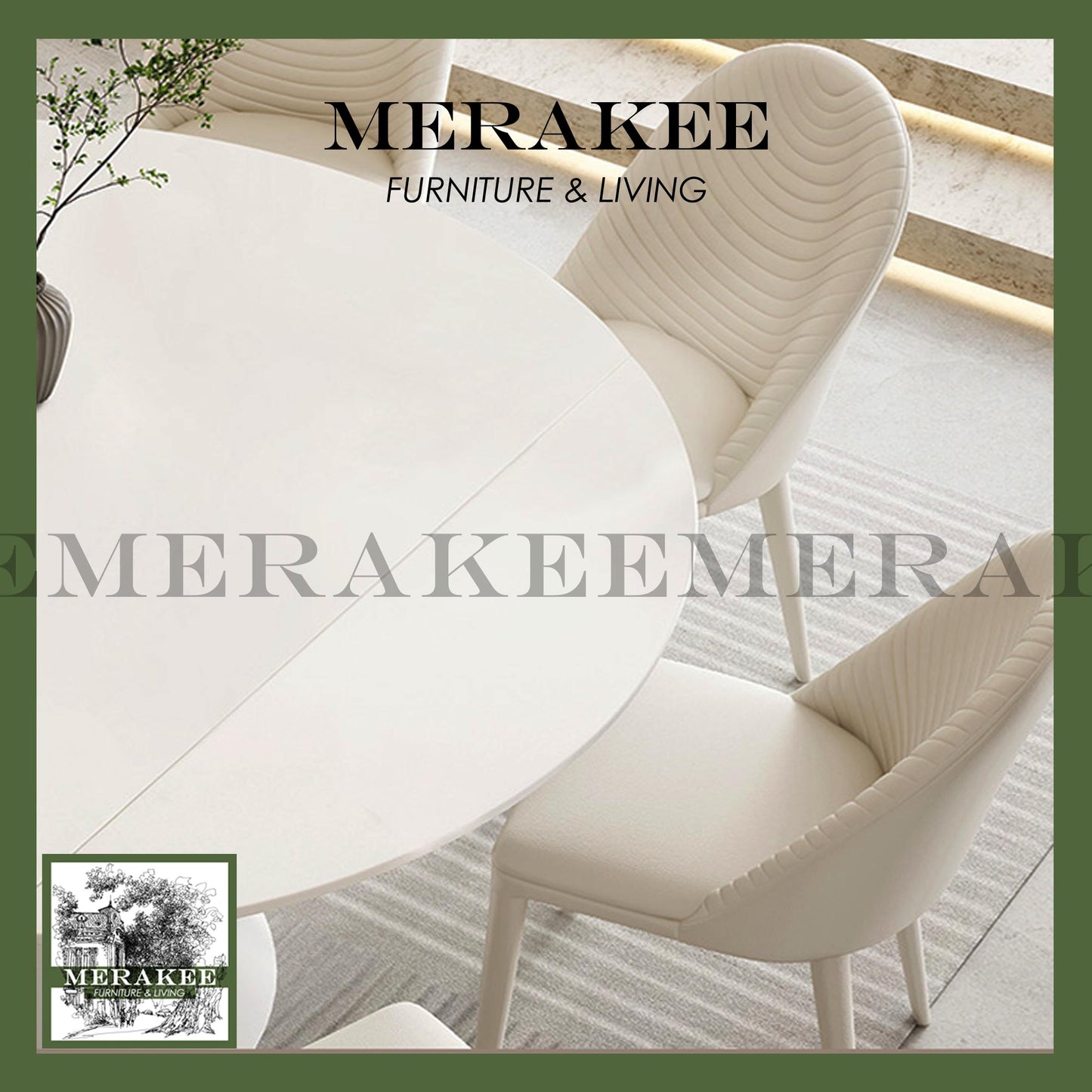 MERAKEE Customized Extendable Turning Round Marble Like Sintered Stone Dining Table Black White Dining Room Furniture F30
