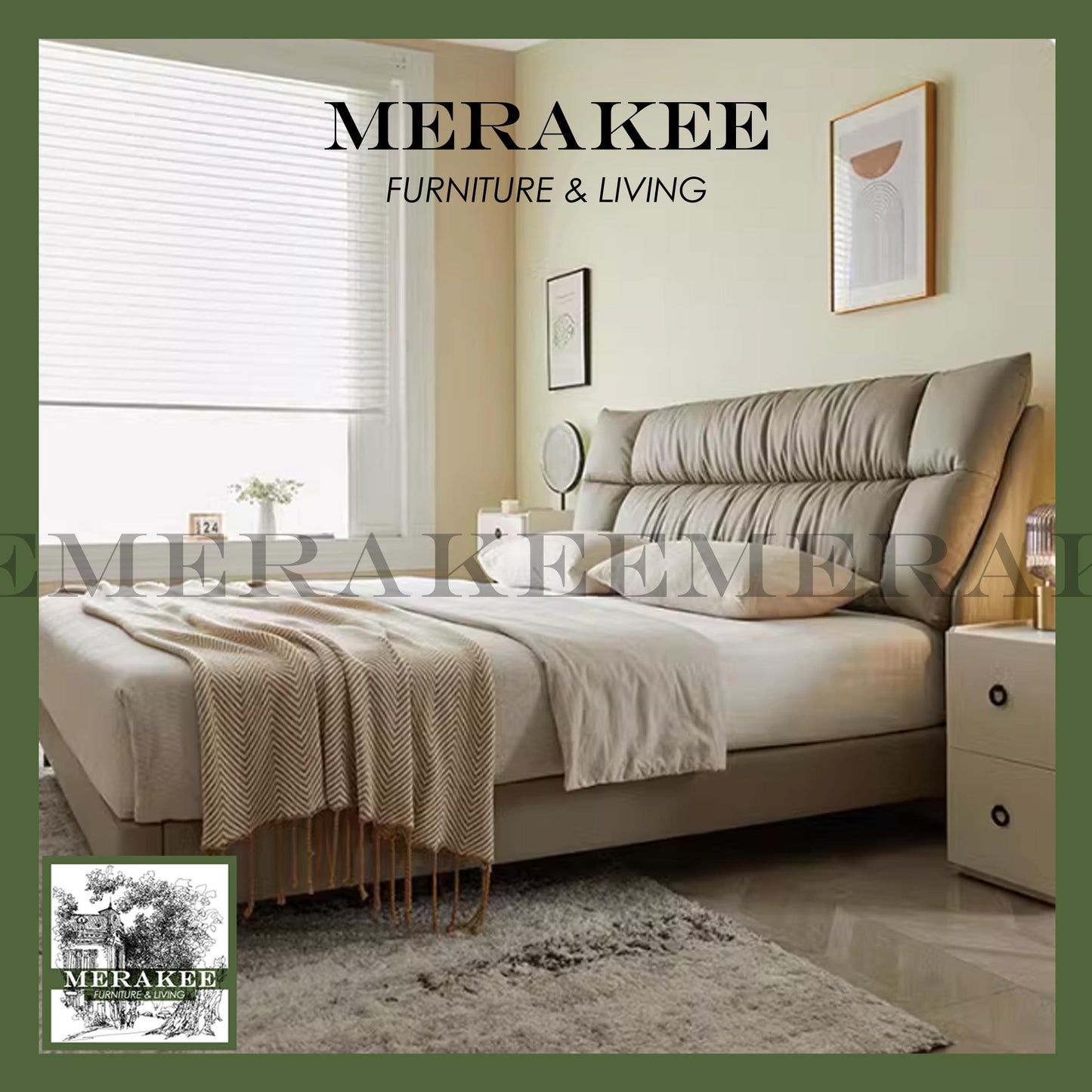MERAKEE Queen/King Genuine Leather Bed Frame Bedroom Furniture JC8216