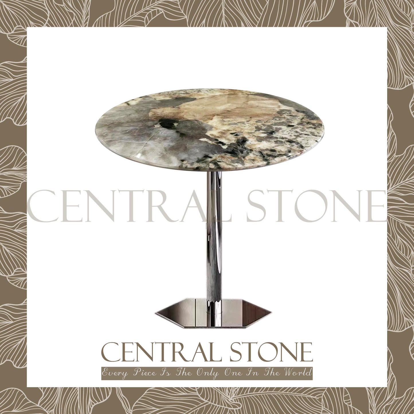 CENTRAL STONE Brazilian Natural Marble Quartz Coffee Side Table Dia50cm -Pandora Green Diamond