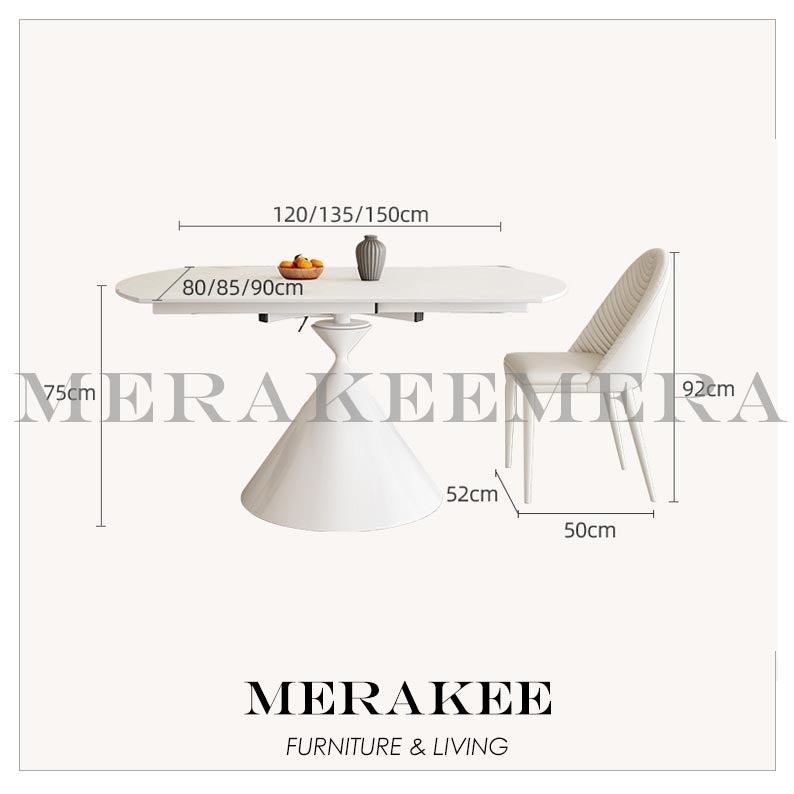 MERAKEE Customized Extendable Turning Round Marble Like Sintered Stone Dining Table Black White Dining Room Furniture F30