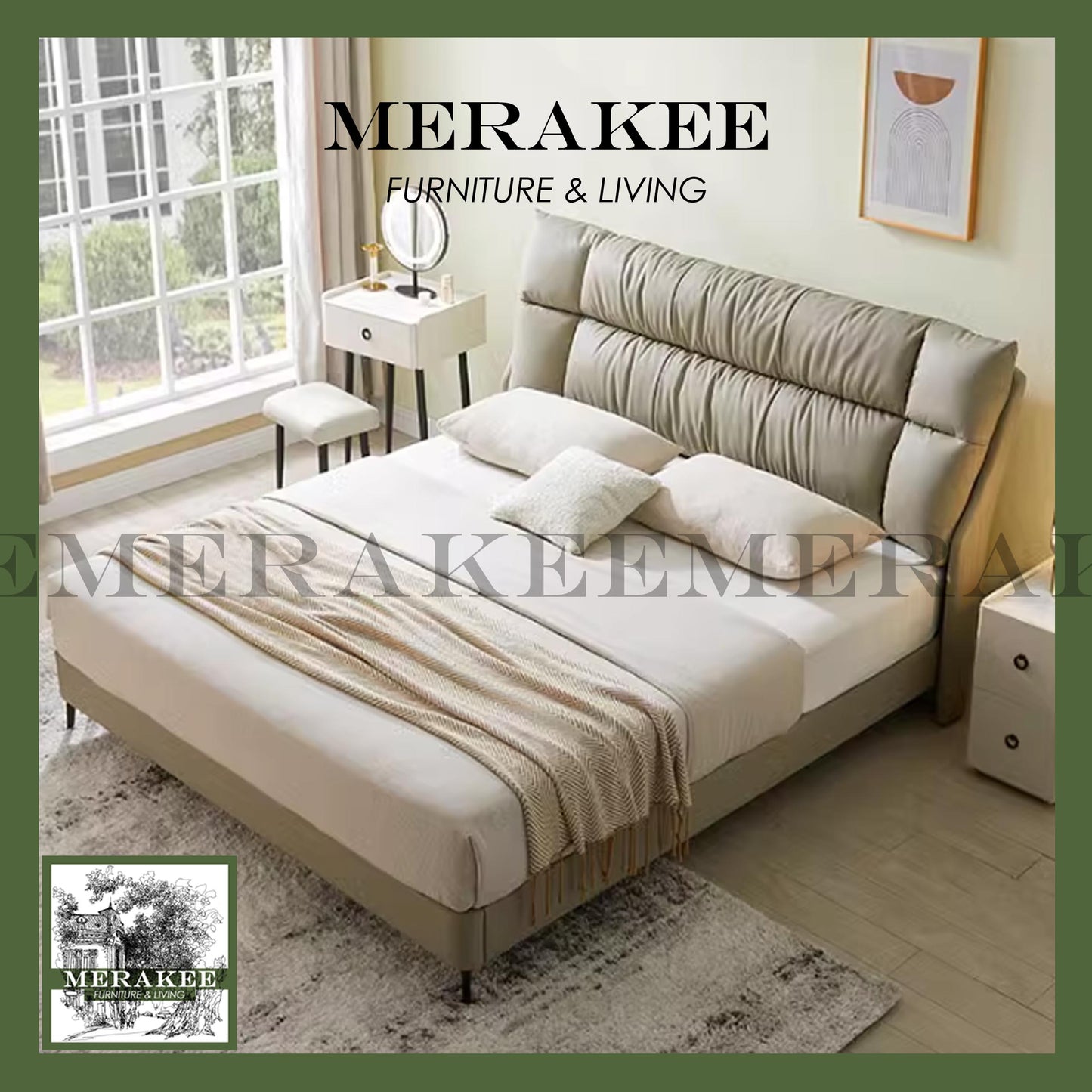 MERAKEE Queen/King Genuine Leather Bed Frame Bedroom Furniture JC8216