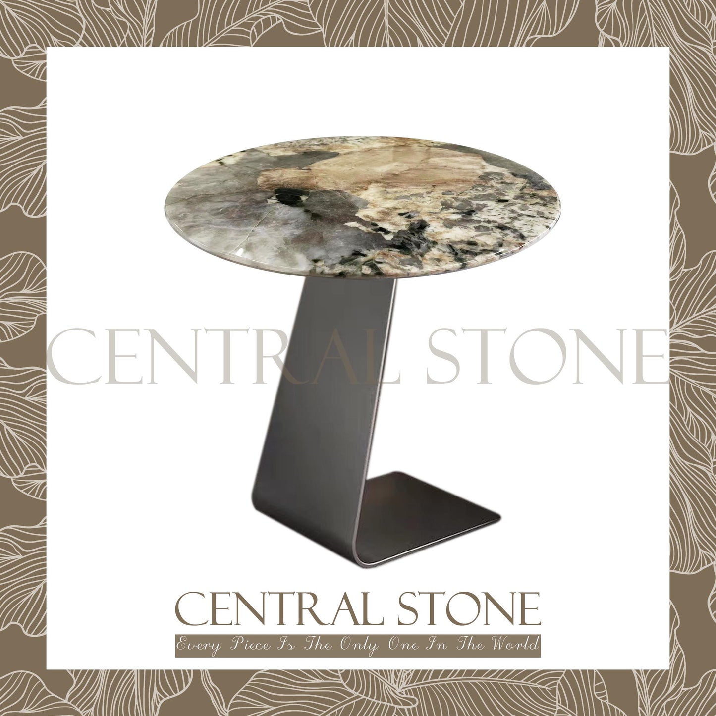CENTRAL STONE Brazilian Natural Marble Quartz Coffee Side Table Dia50cm -Pandora Green Diamond