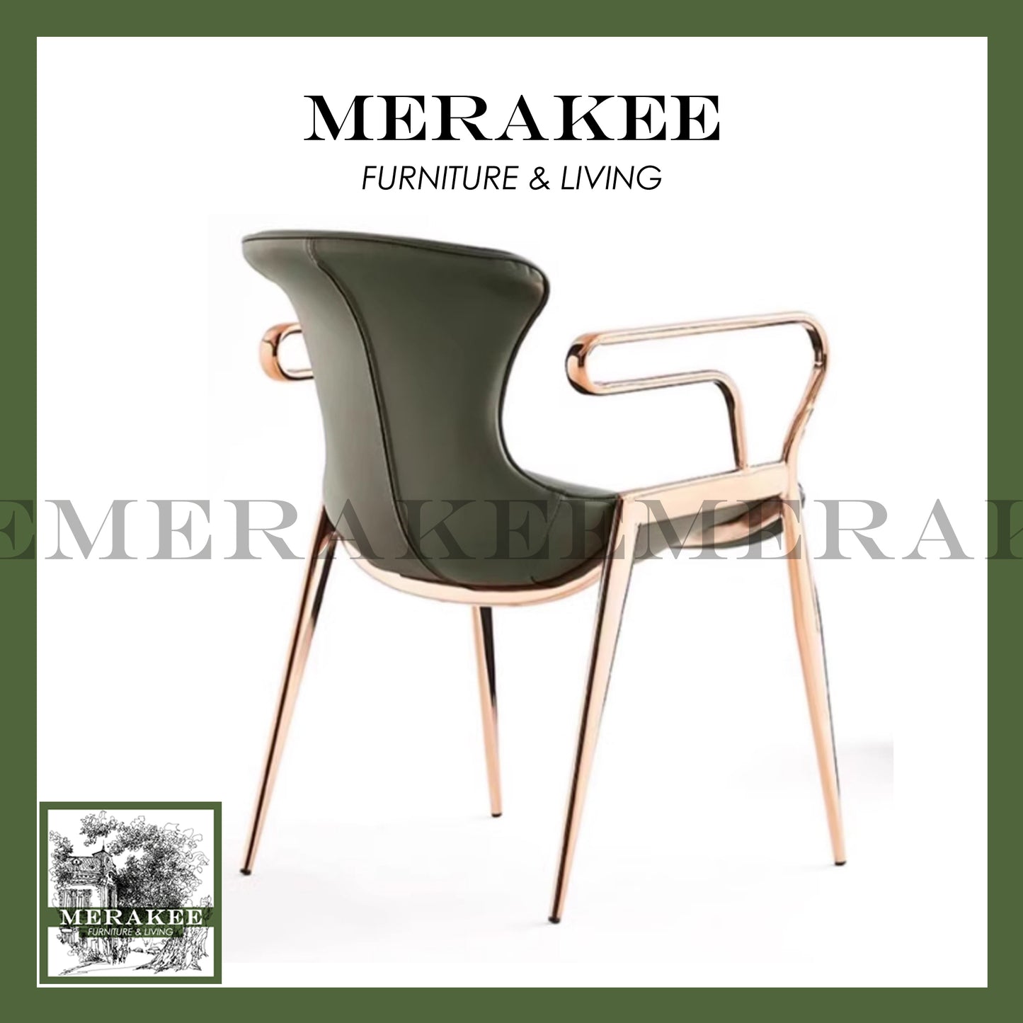 MERAKEE Dining Chair Saddle Leather Black/Gold/Rose Gold/Silver Stand Dining Room Furniture TS3672