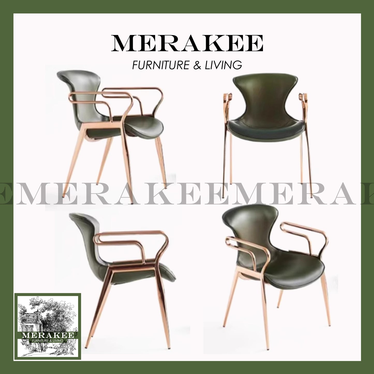 MERAKEE Dining Chair Saddle Leather Black/Gold/Rose Gold/Silver Stand Dining Room Furniture TS3672