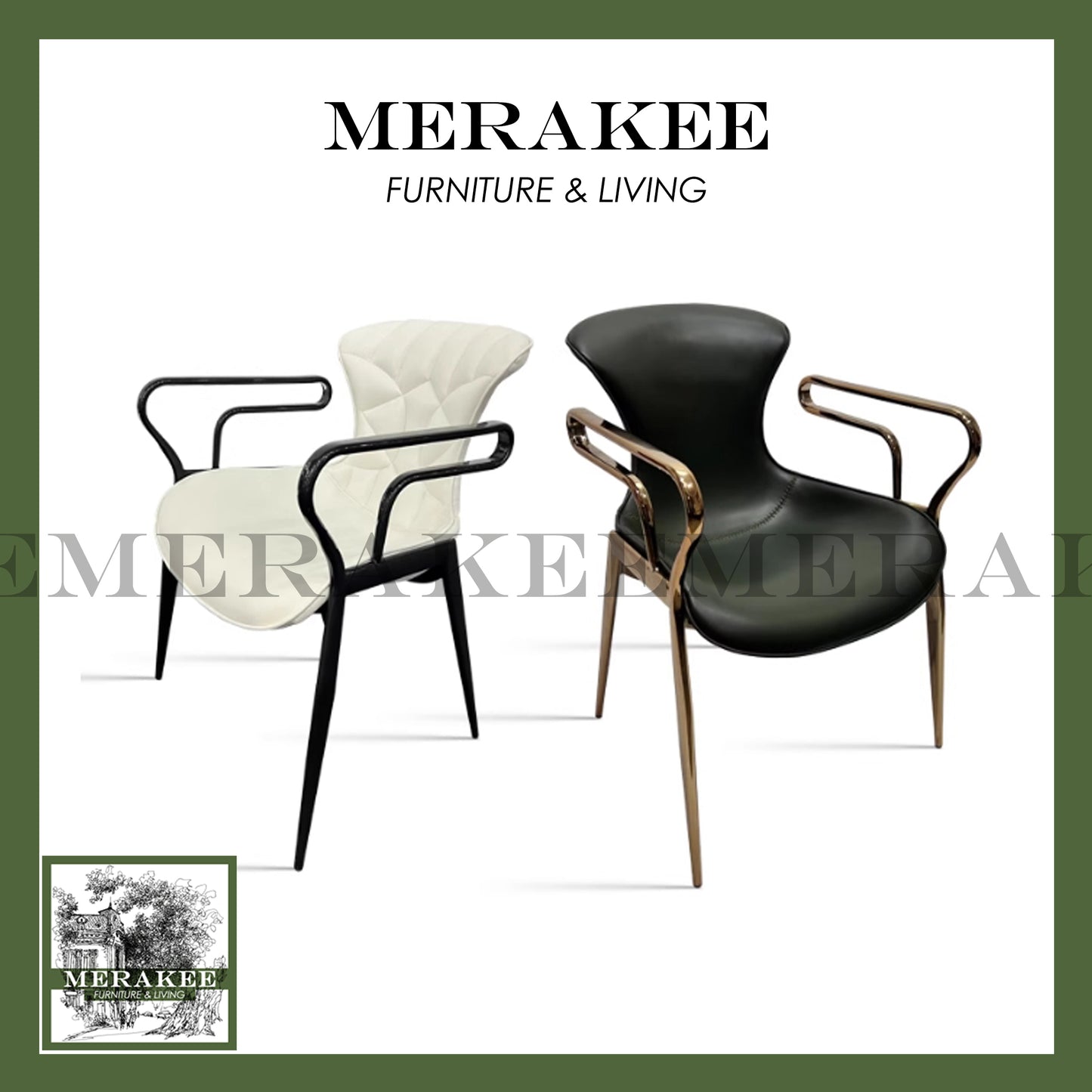 MERAKEE Dining Chair Saddle Leather Black/Gold/Rose Gold/Silver Stand Dining Room Furniture TS3672