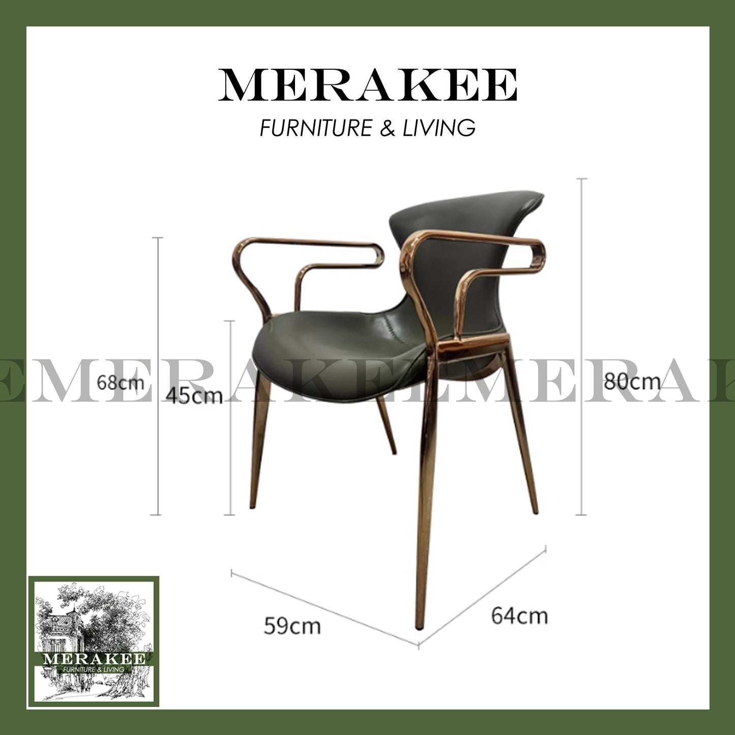 MERAKEE Dining Chair Saddle Leather Black/Gold/Rose Gold/Silver Stand Dining Room Furniture TS3672