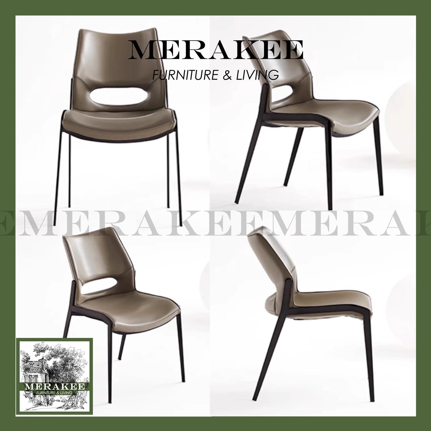 MERAKEE Dining Chair Saddle Leather Black/Gold/Rose Gold/Silver Stand Dining Room Furniture TS3655