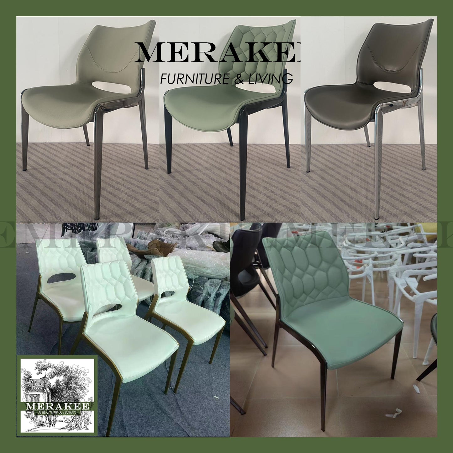 MERAKEE Dining Chair Saddle Leather Black/Gold/Rose Gold/Silver Stand Dining Room Furniture TS3655