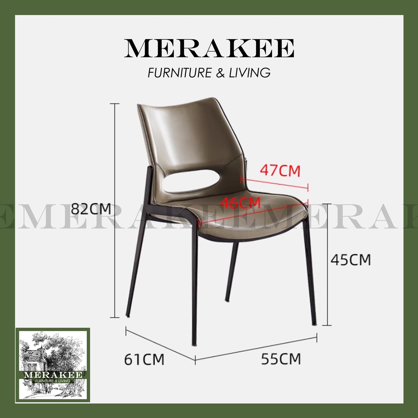 MERAKEE Dining Chair Saddle Leather Black/Gold/Rose Gold/Silver Stand Dining Room Furniture TS3655