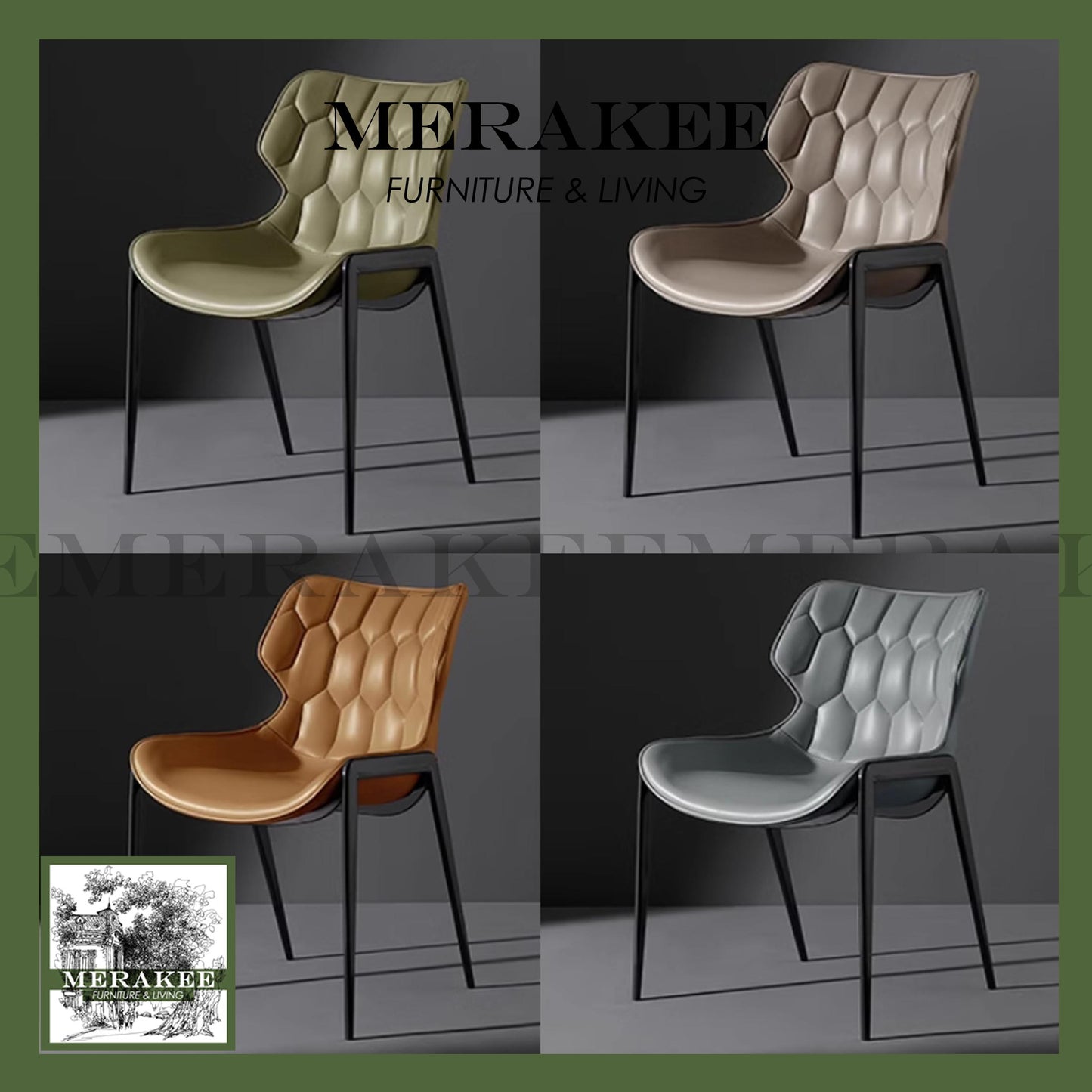 MERAKEE Dining Chair Saddle Leather Black/Gold/Rose Gold/Silver Stand Dining Room Furniture TS3660