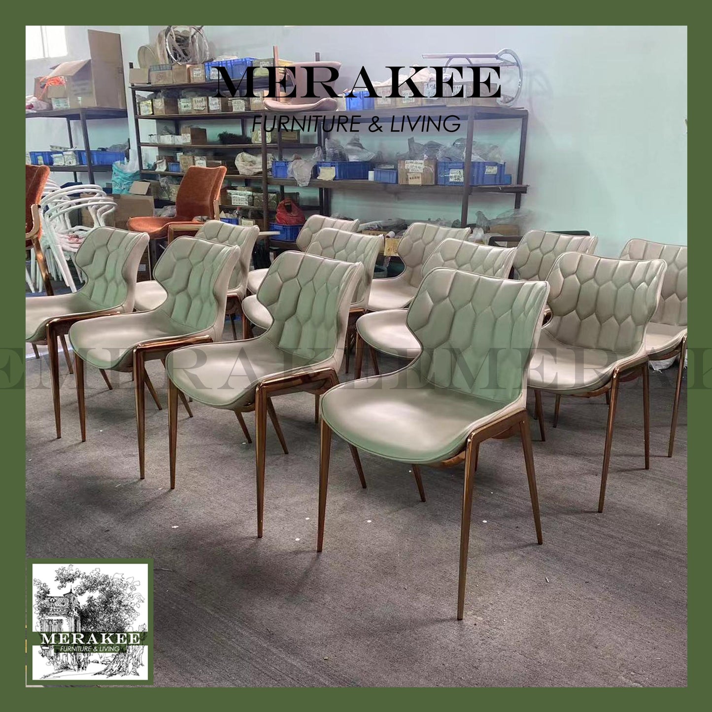 MERAKEE Dining Chair Saddle Leather Black/Gold/Rose Gold/Silver Stand Dining Room Furniture TS3660