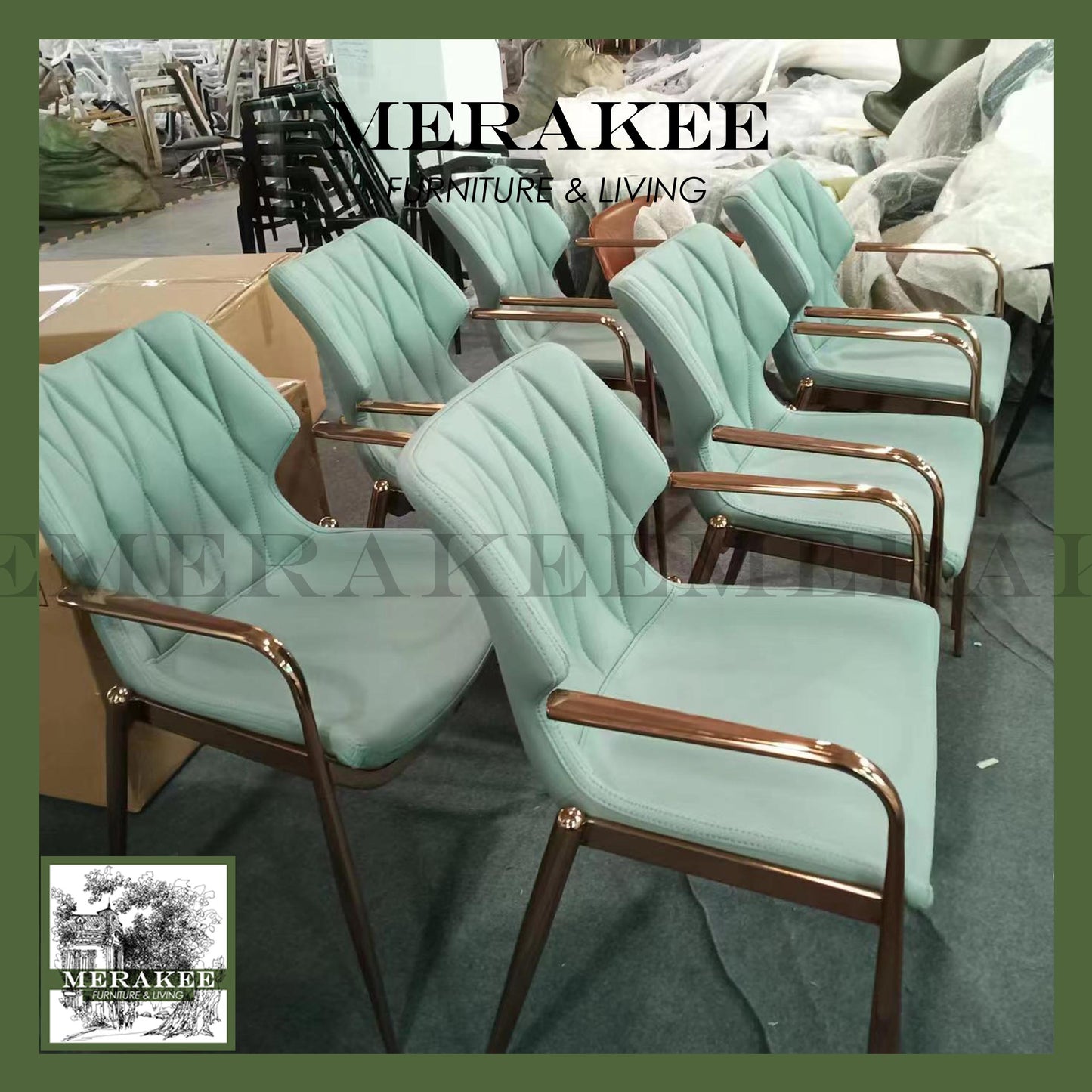 MERAKEE Dining Chair Saddle Leather Black/Gold/Rose Gold/Silver Stand Dining Room Furniture TS3660