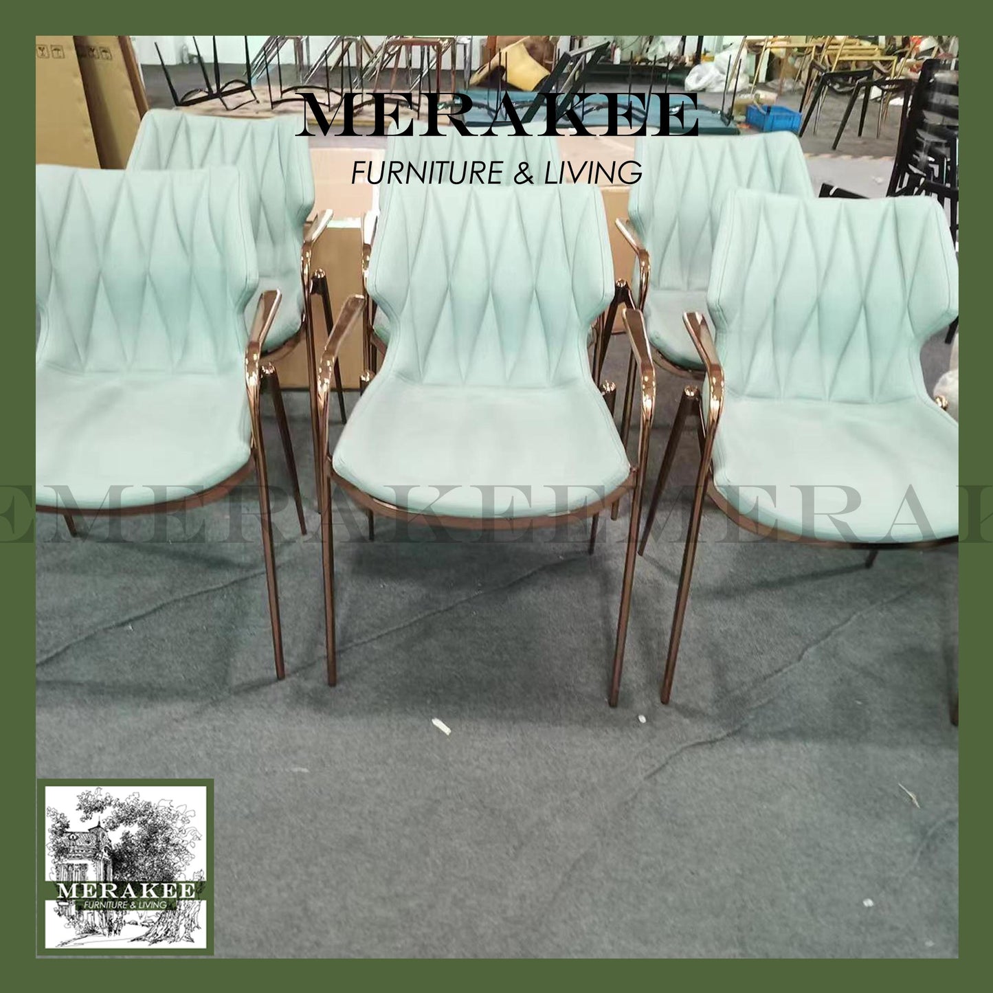 MERAKEE Dining Chair Saddle Leather Black/Gold/Rose Gold/Silver Stand Dining Room Furniture TS3660